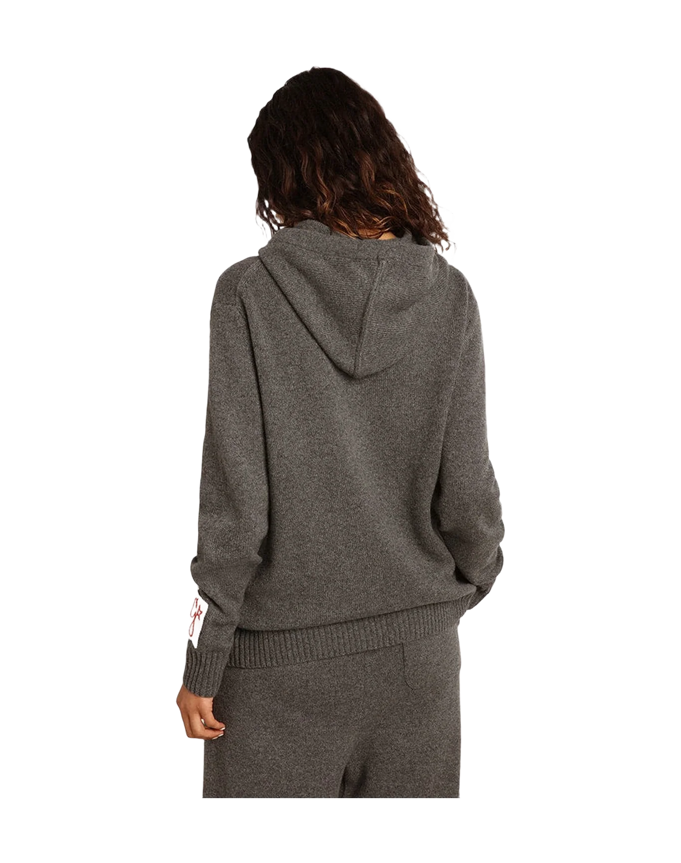 Women | Gray Cashmere Blend Sweatshirt with Hood | Grey Melange - Image 8