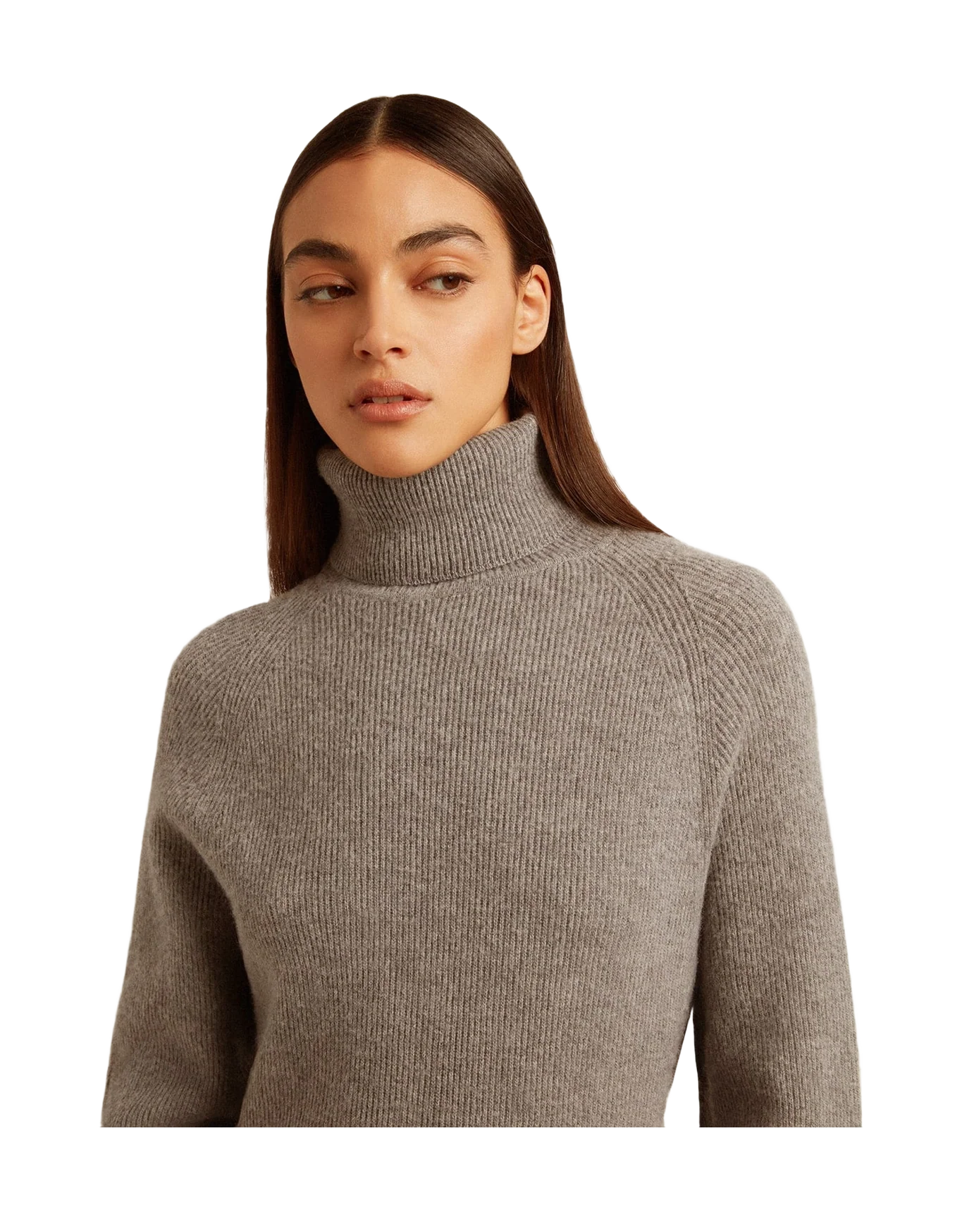 Women | Gray Melange Ribbed Woolen Dress with High Neck | Grey Melange