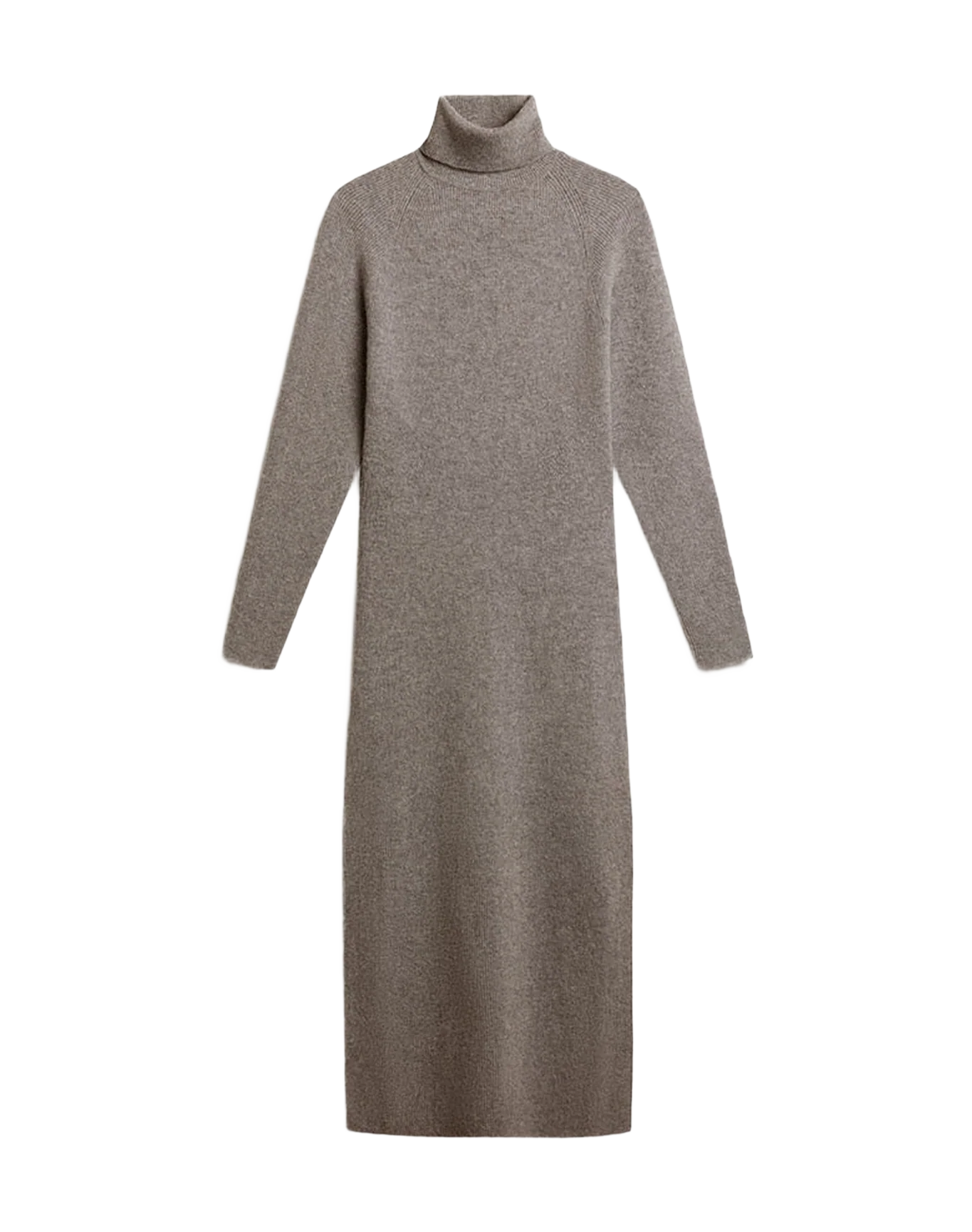 Women | Gray Melange Ribbed Woolen Dress with High Neck | Grey Melange - Image 2