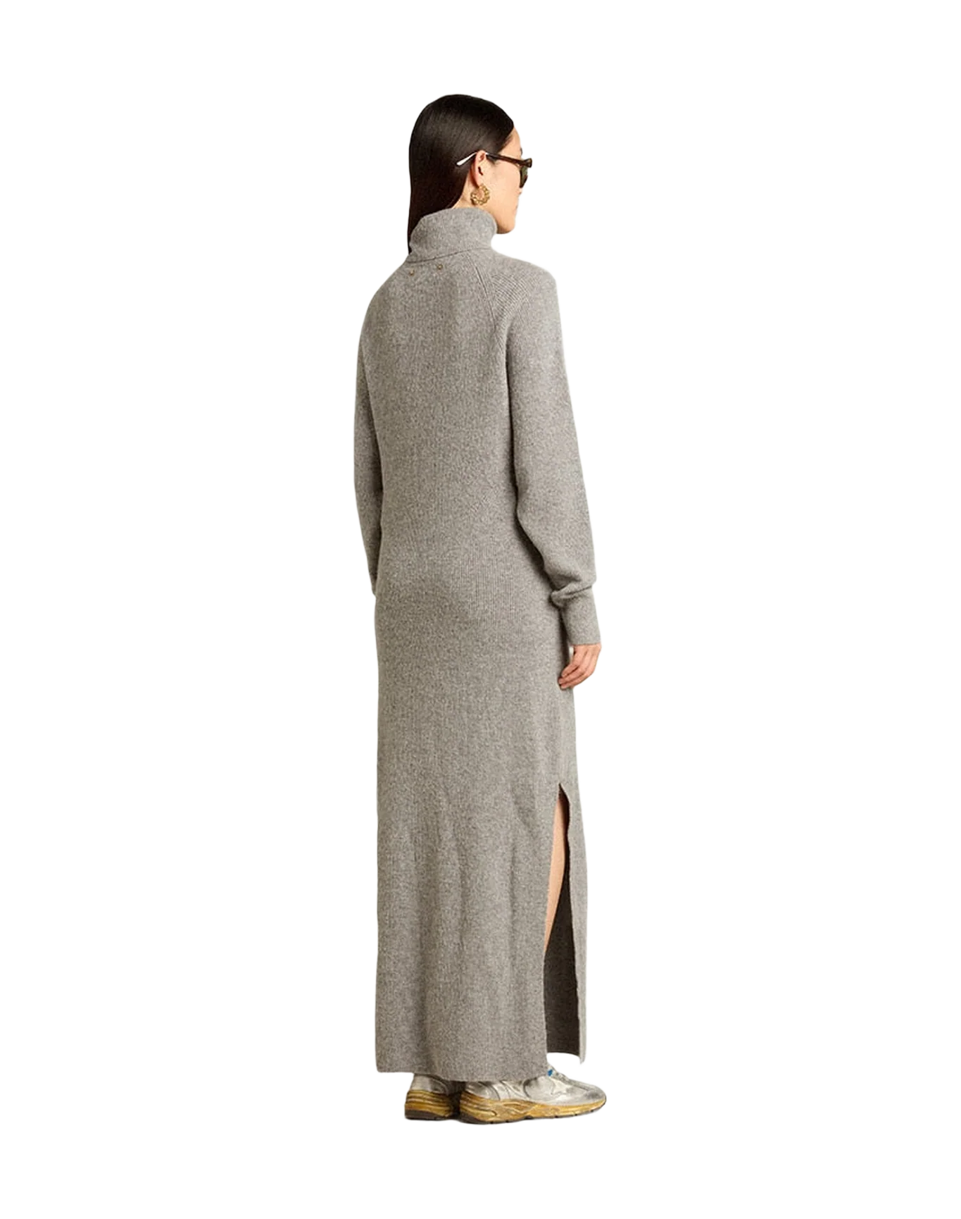 Women | Gray Melange Ribbed Woolen Dress with High Neck | Grey Melange - Image 3