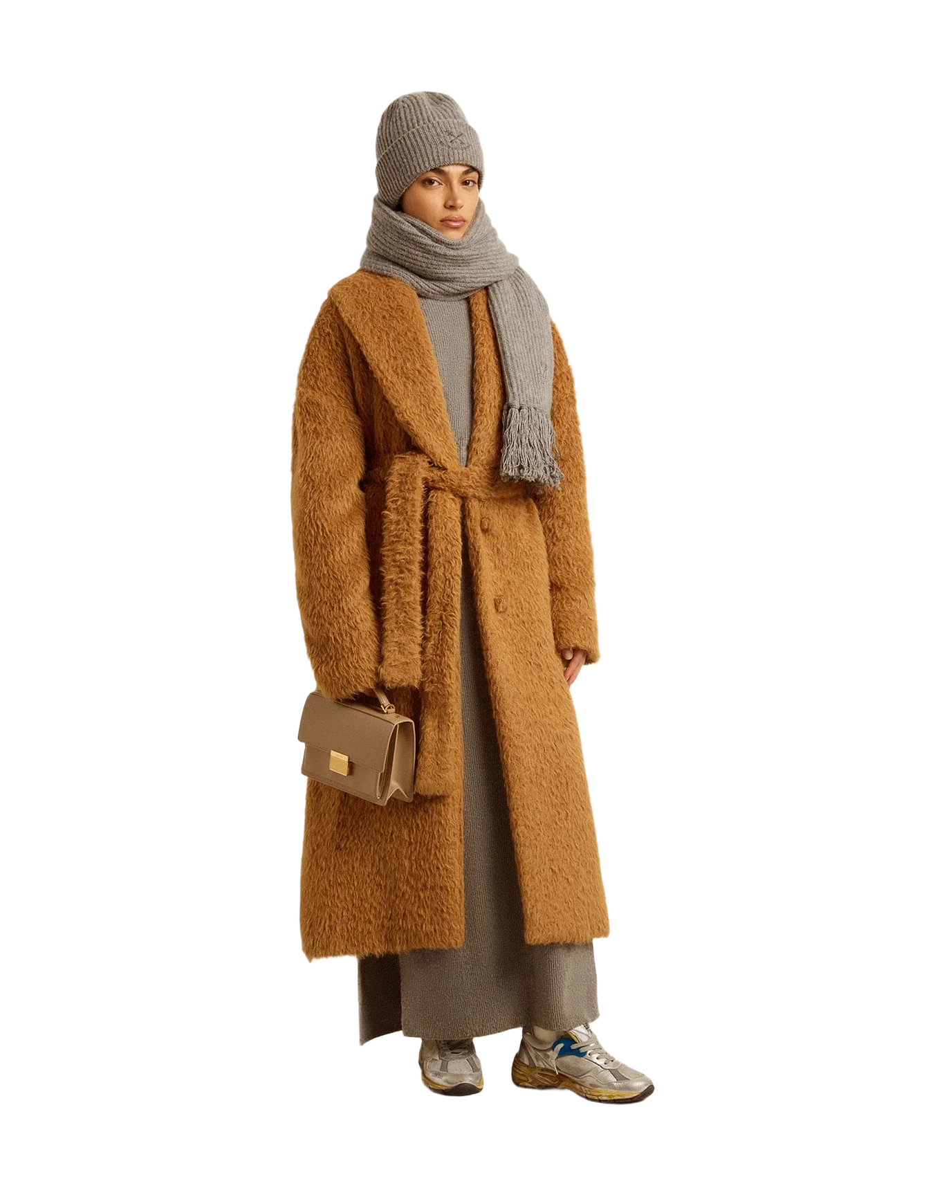 Women | Gray Melange Ribbed Woolen Dress with High Neck | Grey Melange - Image 6