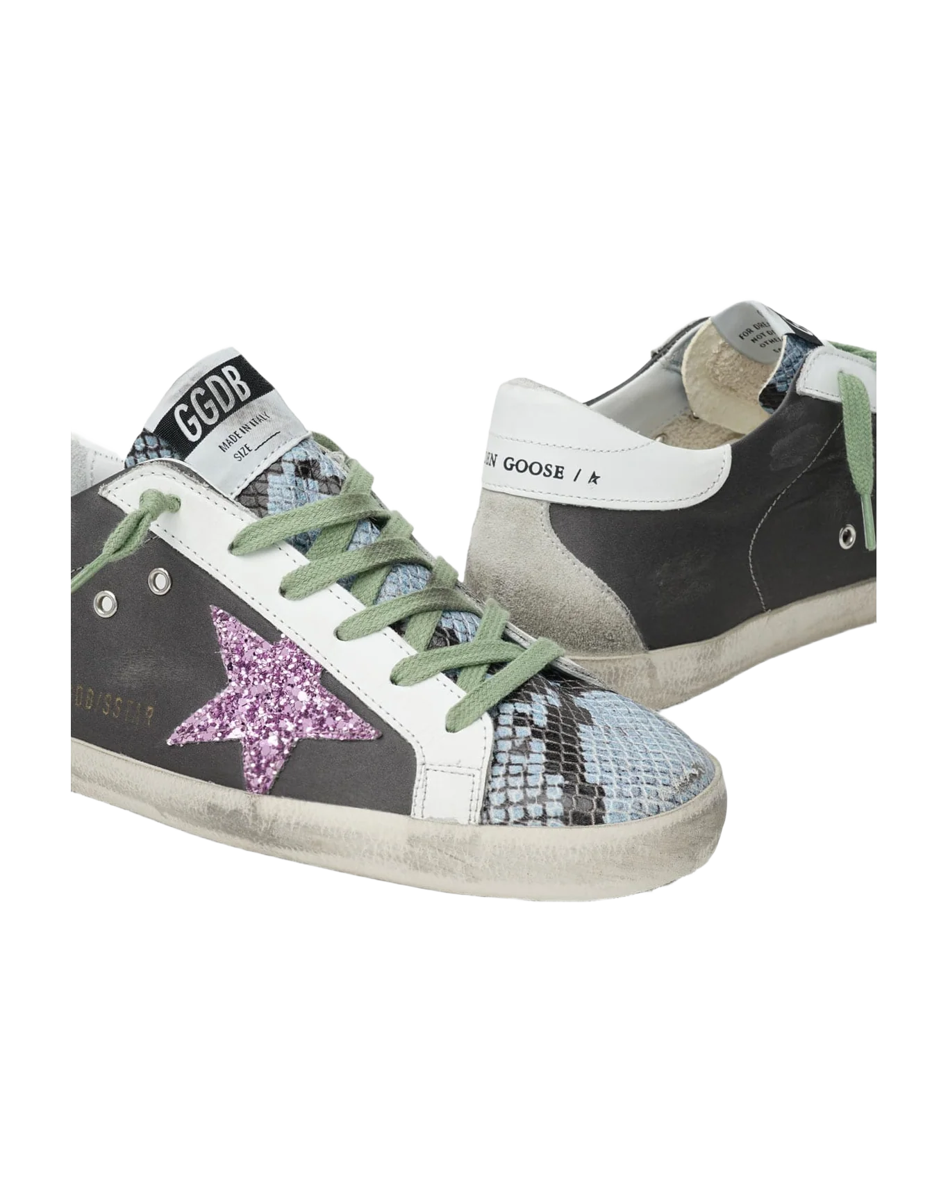 Women | Grey & Python-Print Superstar Sneakers with Glittery Star - Image 5