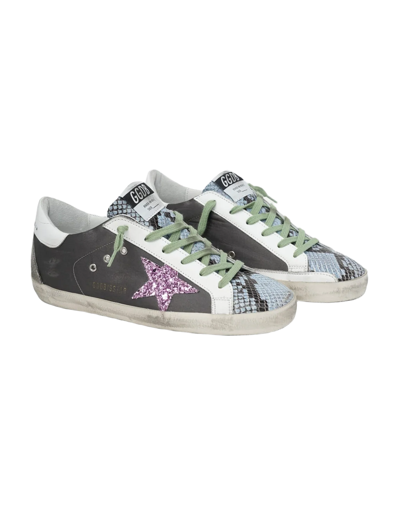 Women | Grey & Python-Print Superstar Sneakers with Glittery Star - Image 6