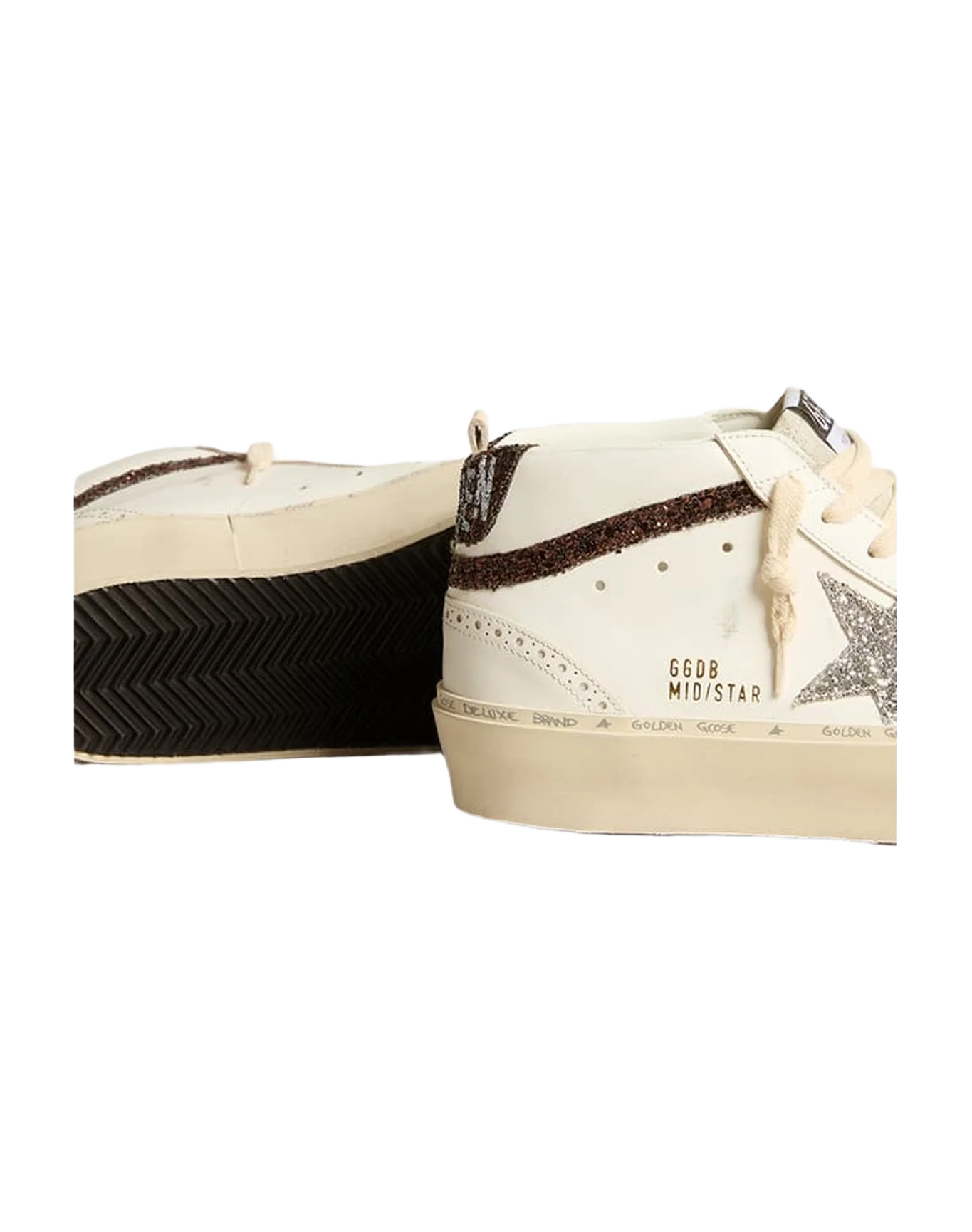 Women | Hi Mid Star with Silver Glitter Star & Burgundy Glitter Flash | White x Silver x Brown