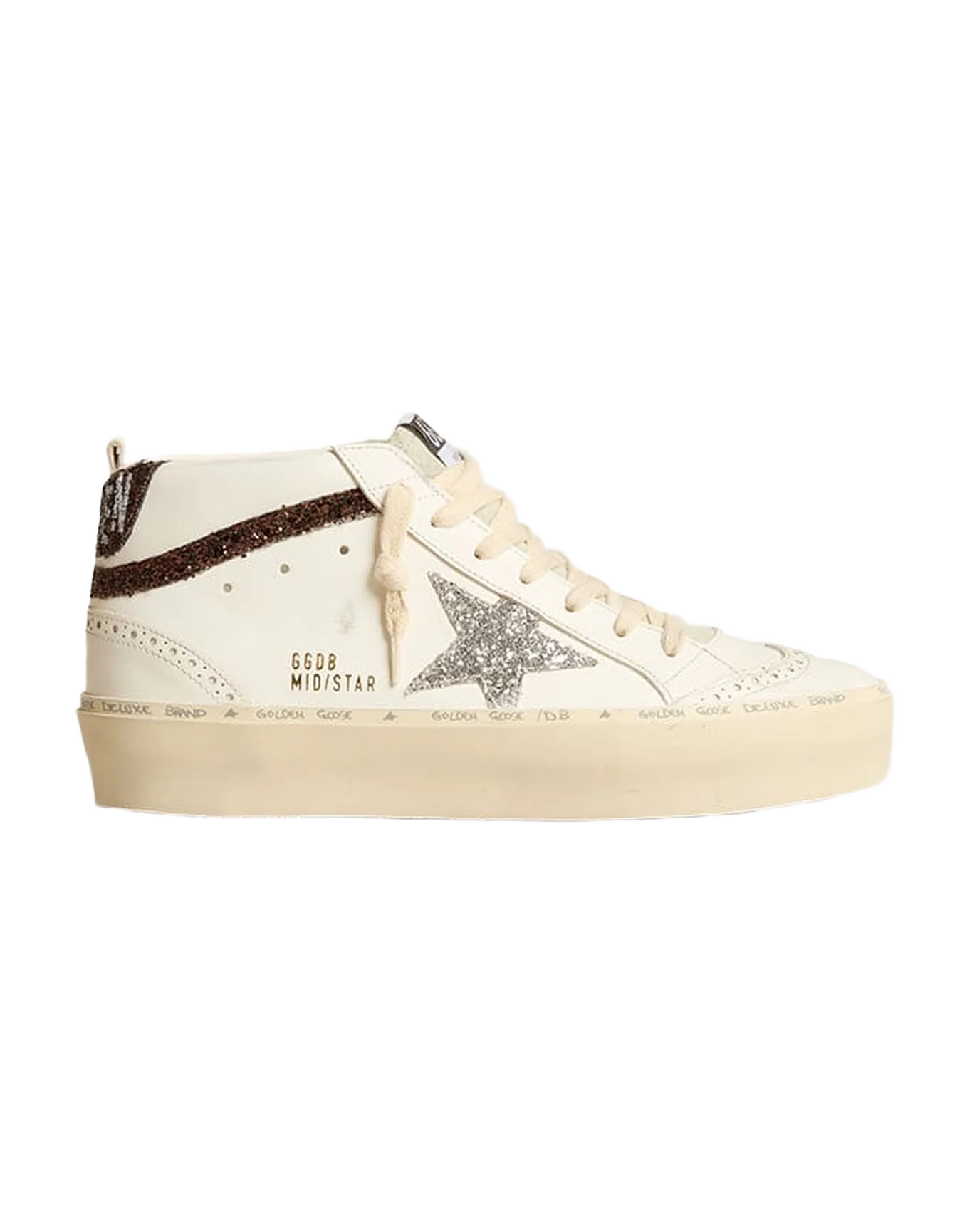 Women | Hi Mid Star with Silver Glitter Star & Burgundy Glitter Flash | White x Silver x Brown - Image 2