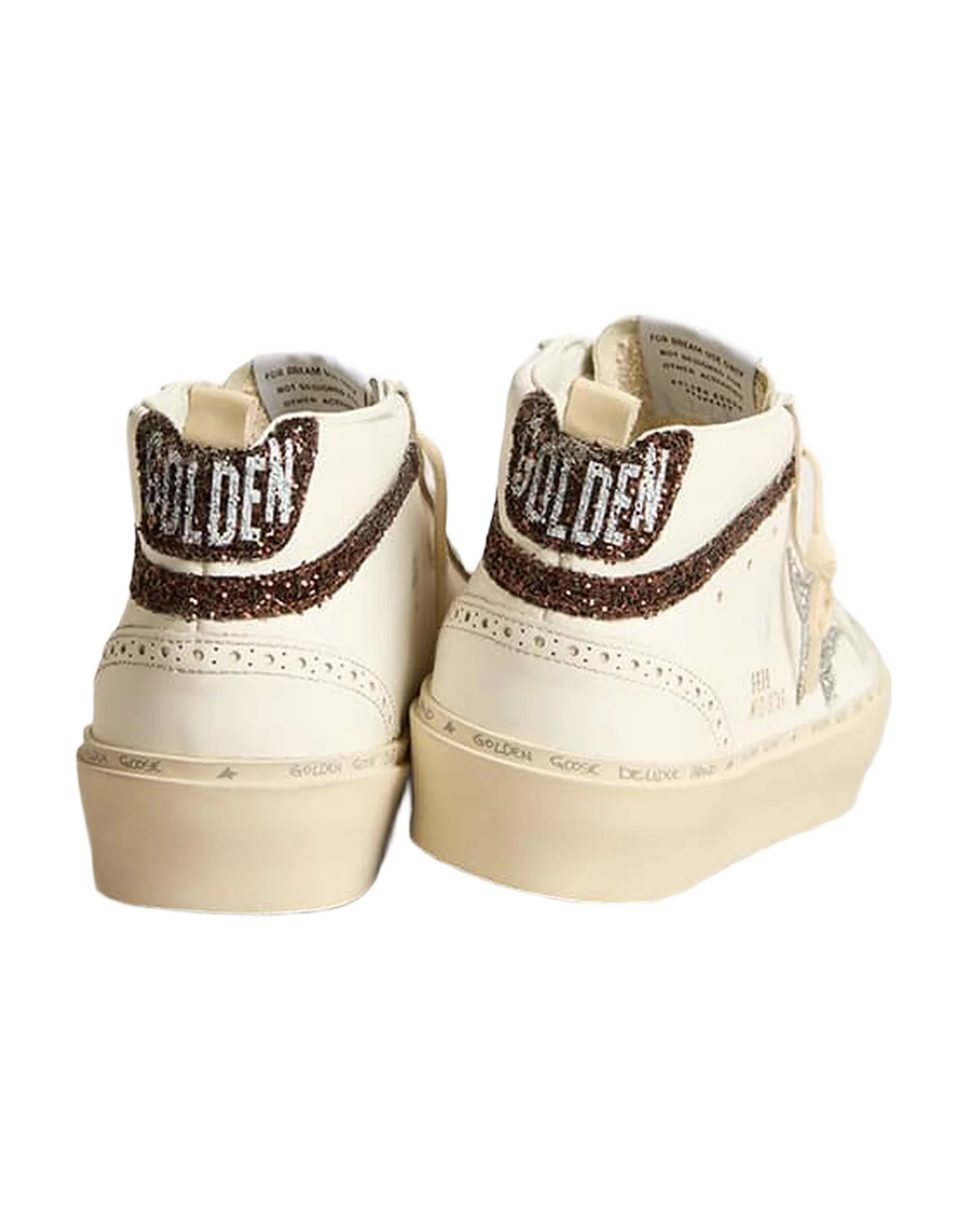 Women | Hi Mid Star with Silver Glitter Star & Burgundy Glitter Flash | White x Silver x Brown - Image 3