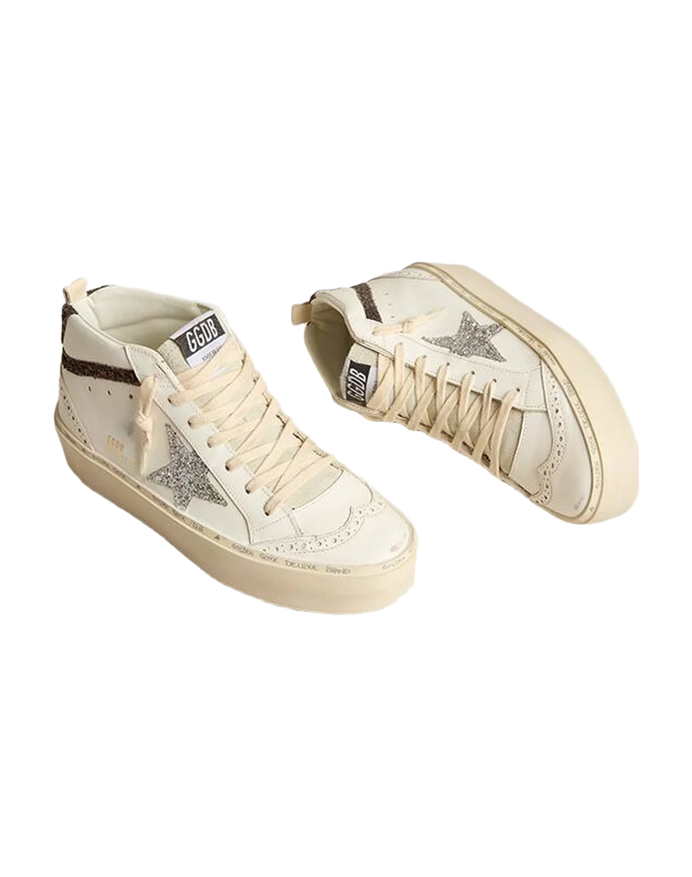 Women | Hi Mid Star with Silver Glitter Star & Burgundy Glitter Flash | White x Silver x Brown - Image 4