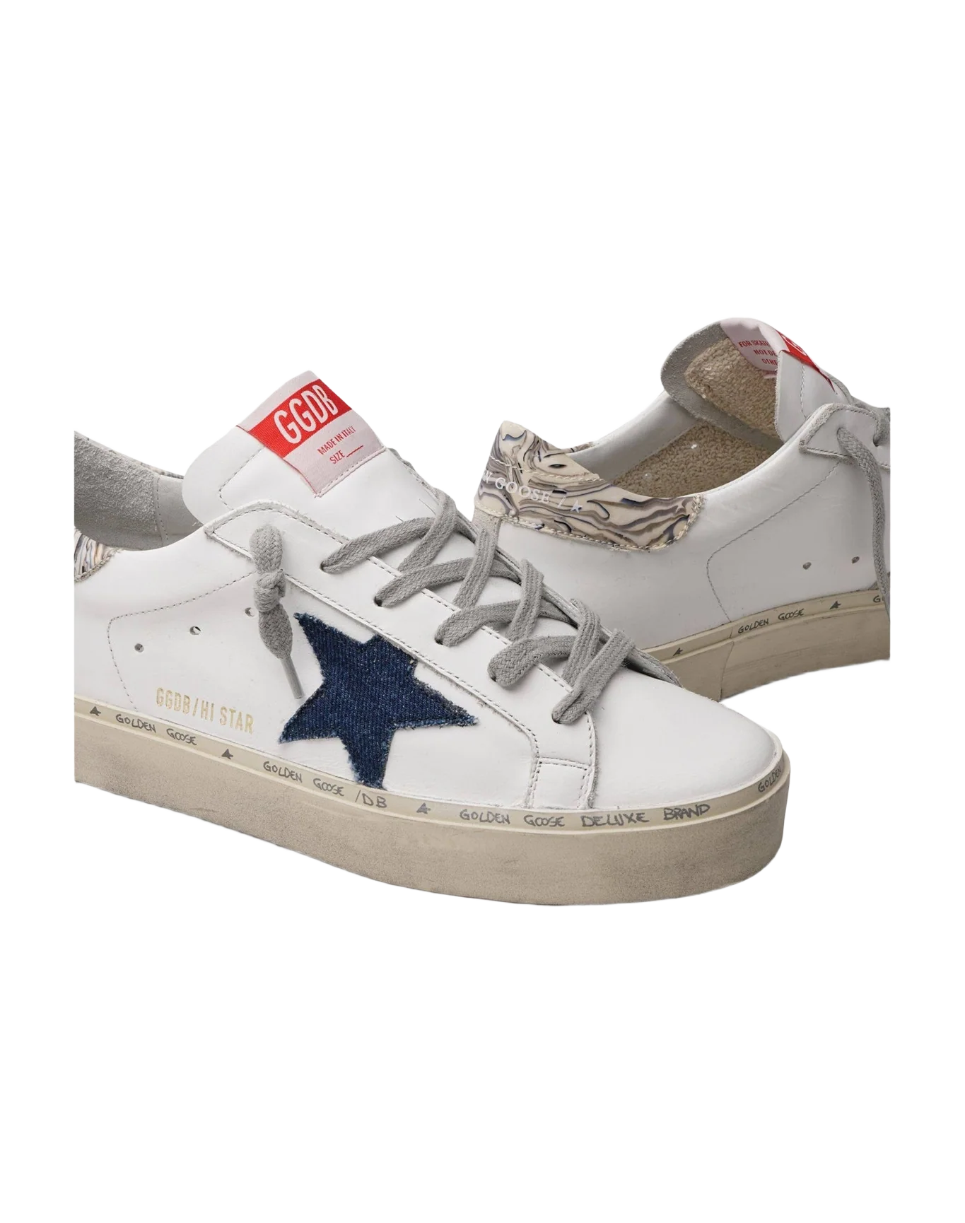 Women | Hi Star Leather Upper Denim Star Marble Pvc Heel | White x Dark Blue x Grey