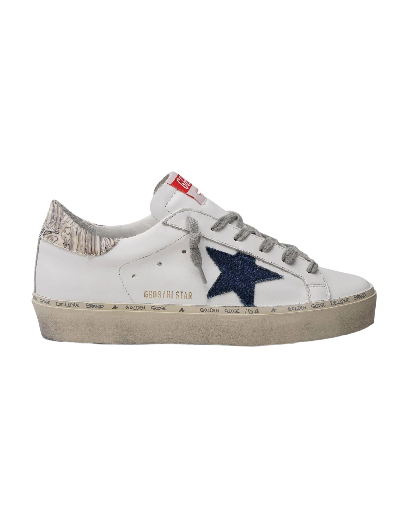 Women | Hi Star Leather Upper Denim Star Marble Pvc Heel | White x Dark Blue x Grey - Image 2