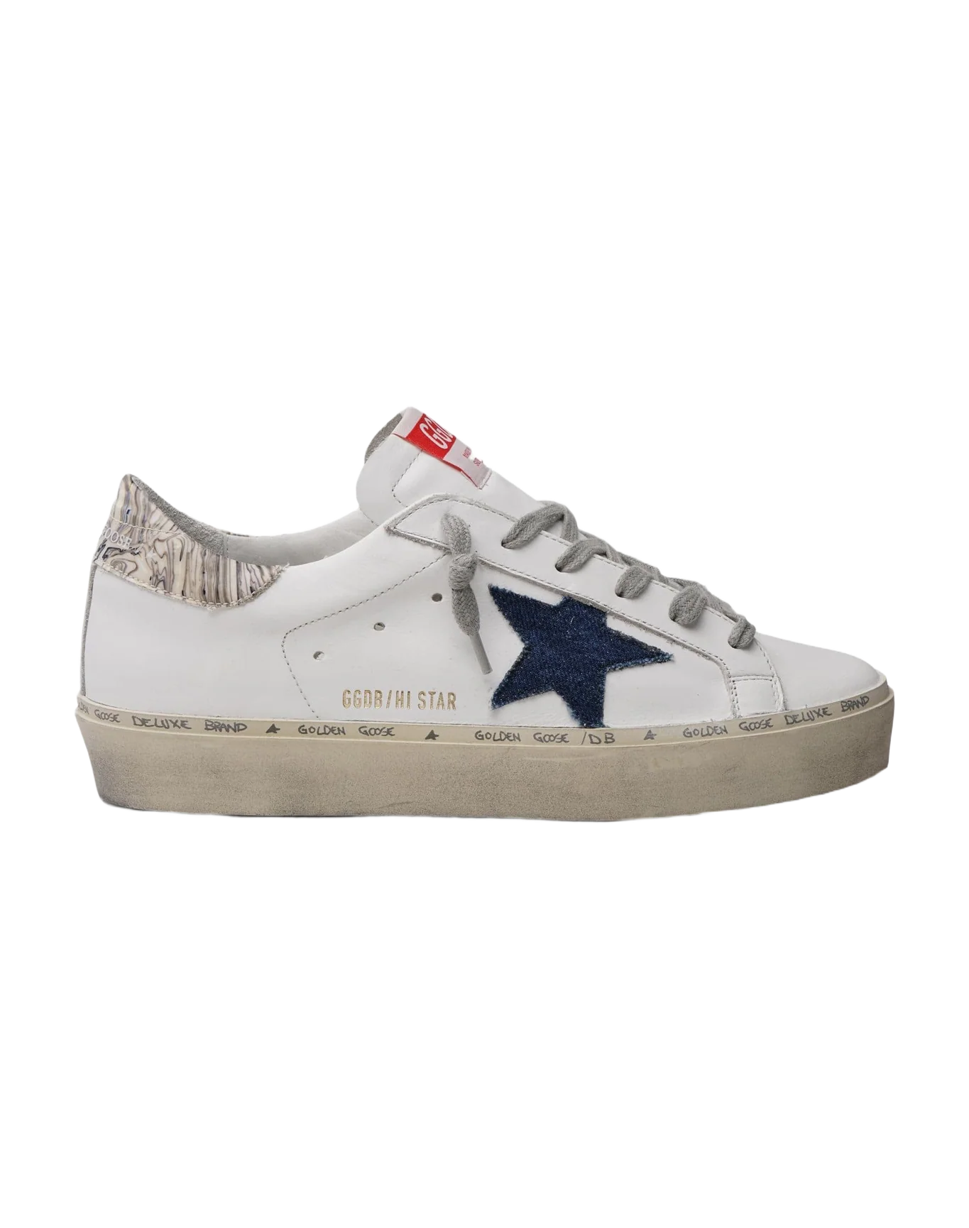 Women | Hi Star Leather Upper Denim Star Marble Pvc Heel | White x Dark Blue x Grey - Image 3