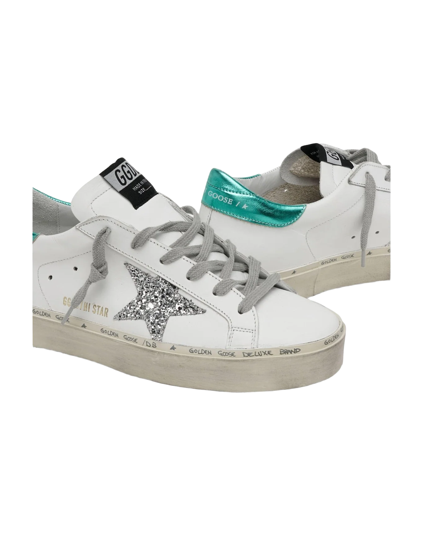 Women | Hi Star Leather Upper Glitter Star Laminated Heel | White x Silver x Aquamarine