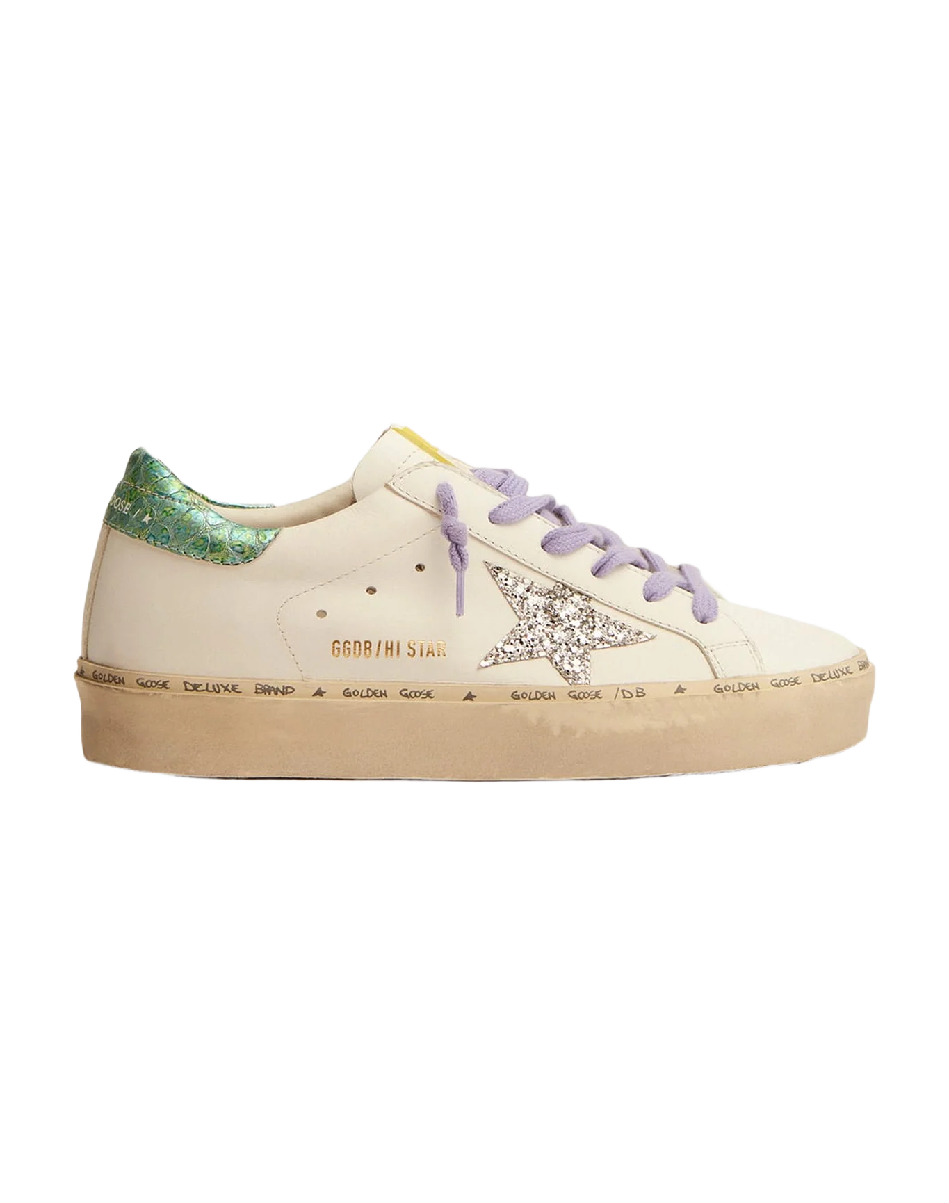 Women | Hi Star Ltd Sneakers with Glitter Star & Printed Heel Tab | White x Silver x Aquamarine - Image 2