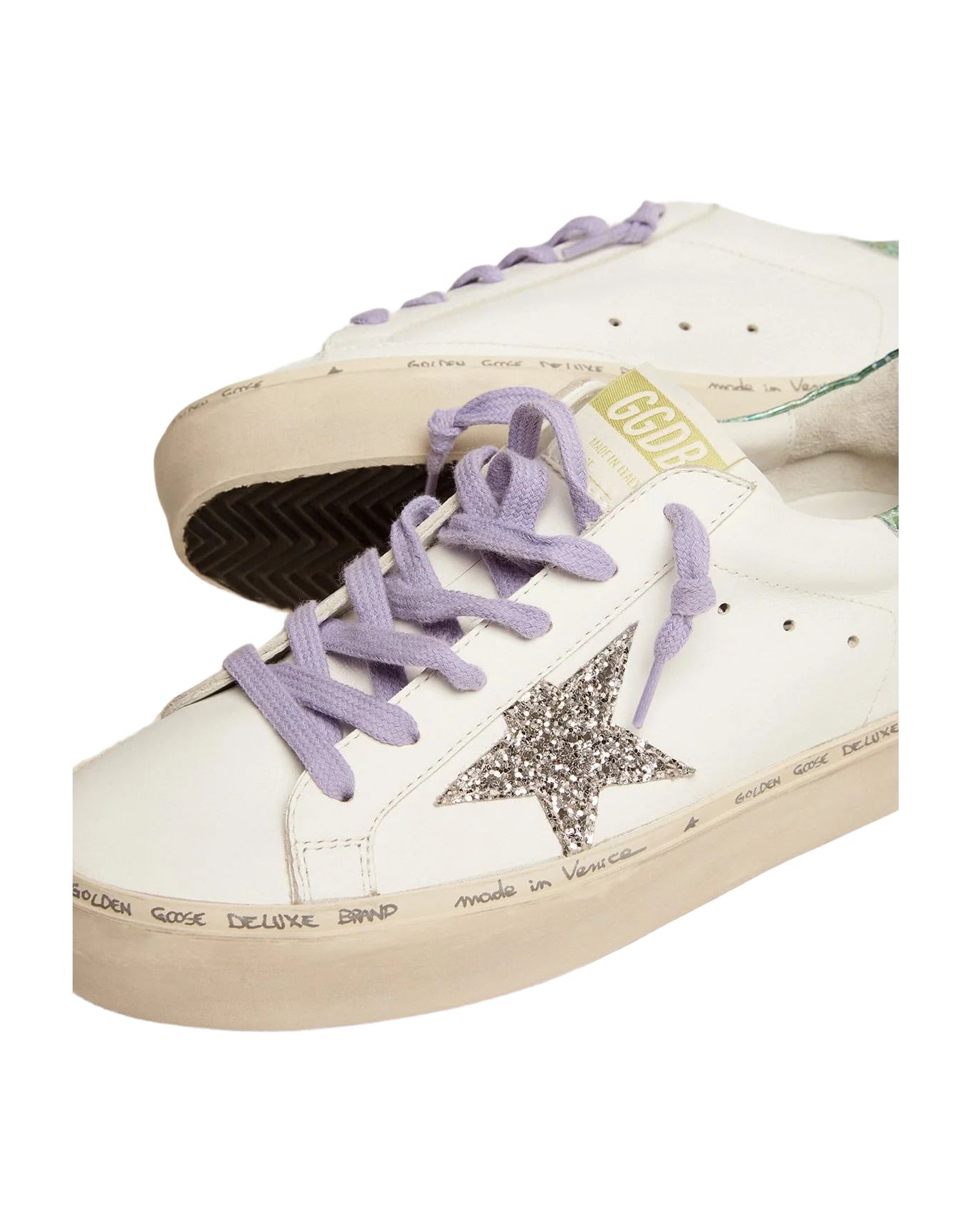 Women | Hi Star Ltd Sneakers with Glitter Star & Printed Heel Tab | White x Silver x Aquamarine - Image 5