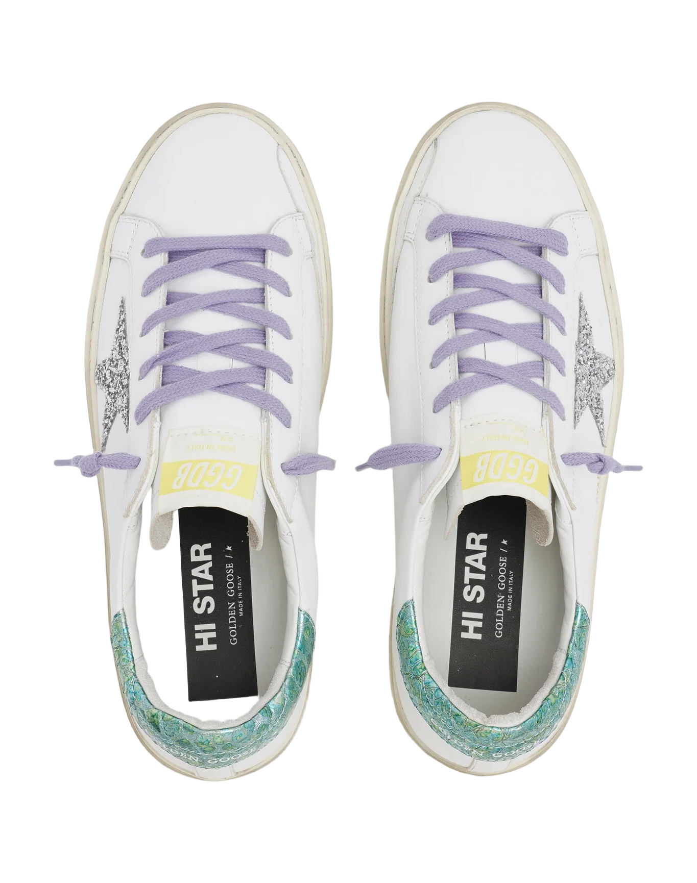 Women | Hi Star Ltd Sneakers with Glitter Star & Printed Heel Tab | White x Silver x Aquamarine - Image 6