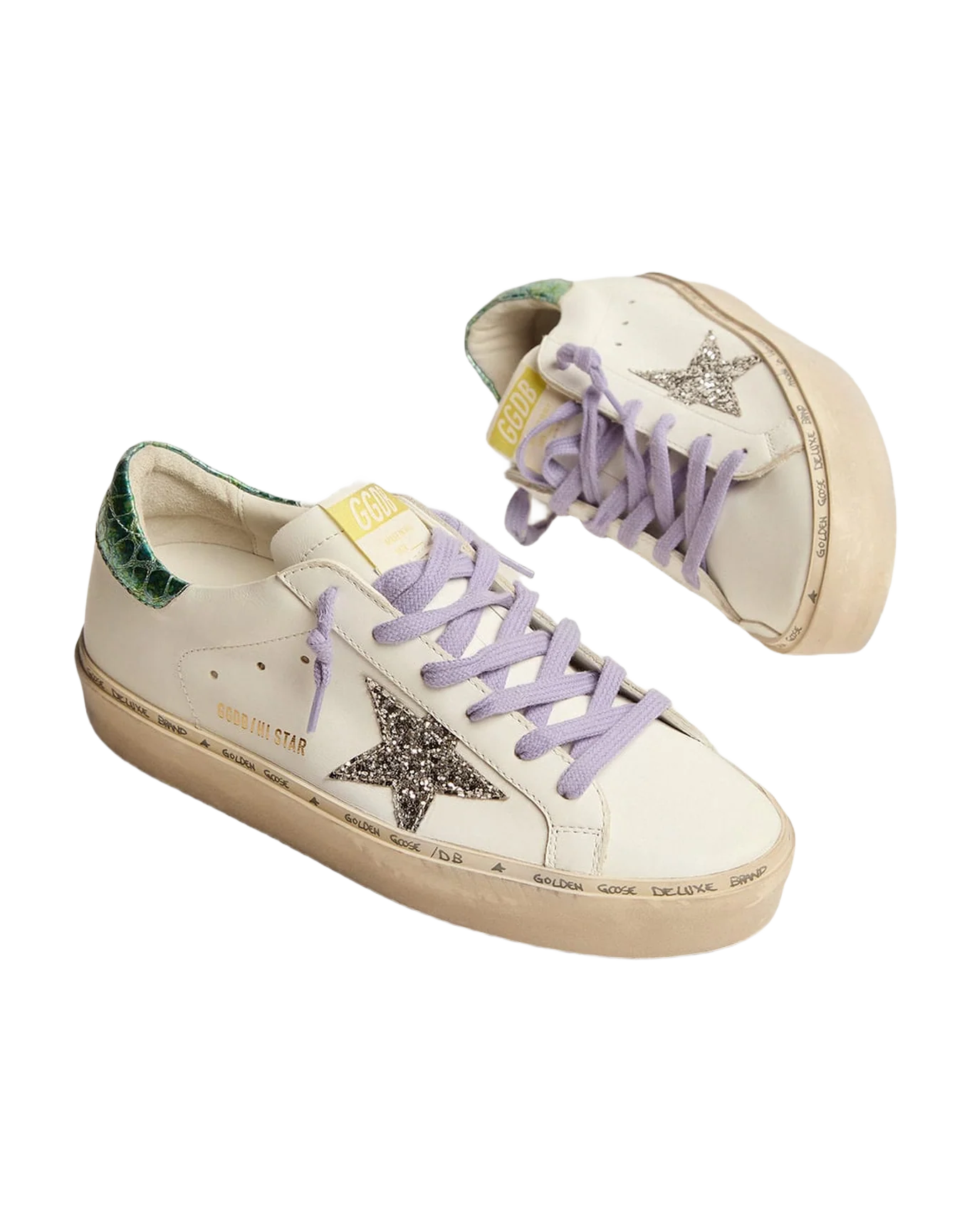 Women | Hi Star Ltd Sneakers with Glitter Star & Printed Heel Tab | White x Silver x Aquamarine - Image 7