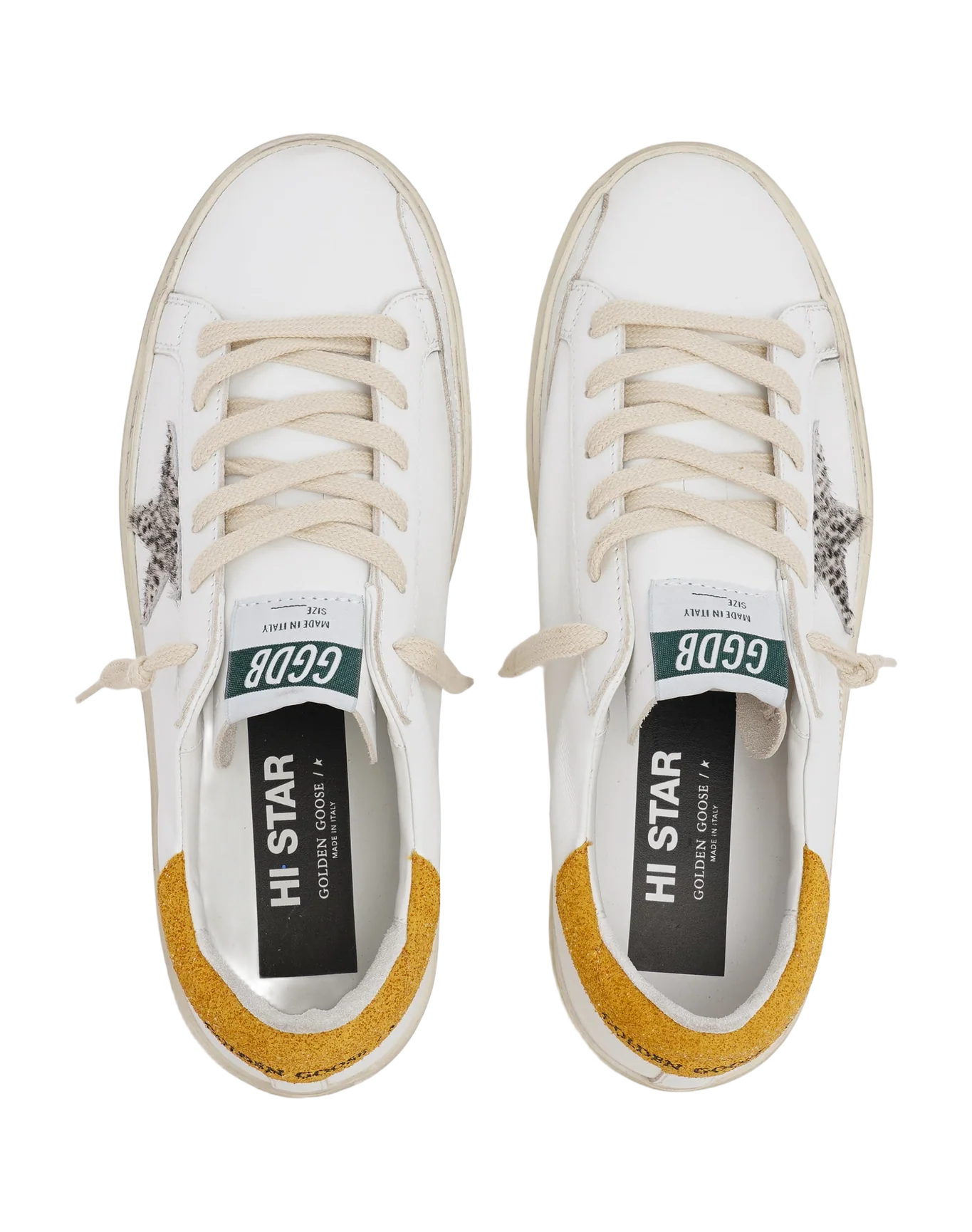 Women | Hi Star Ltd Sneakers with Polka-Dot Pony Skin Star & Suede Heel Tab | White x White Black Pois x Mustard - Image 7