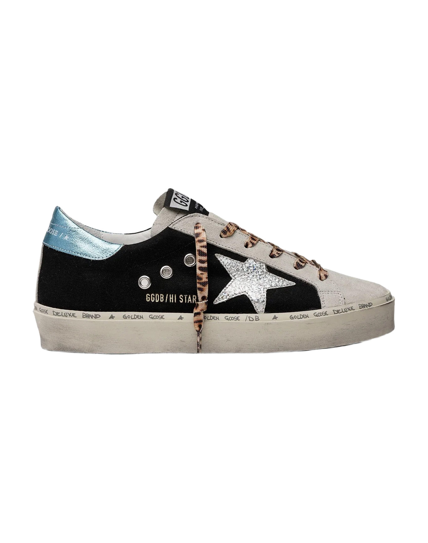 Women | Hi Star Sneakers Black Suede with Silver Leather Star & Metallic Blue Leather Heel Tab - Image 4