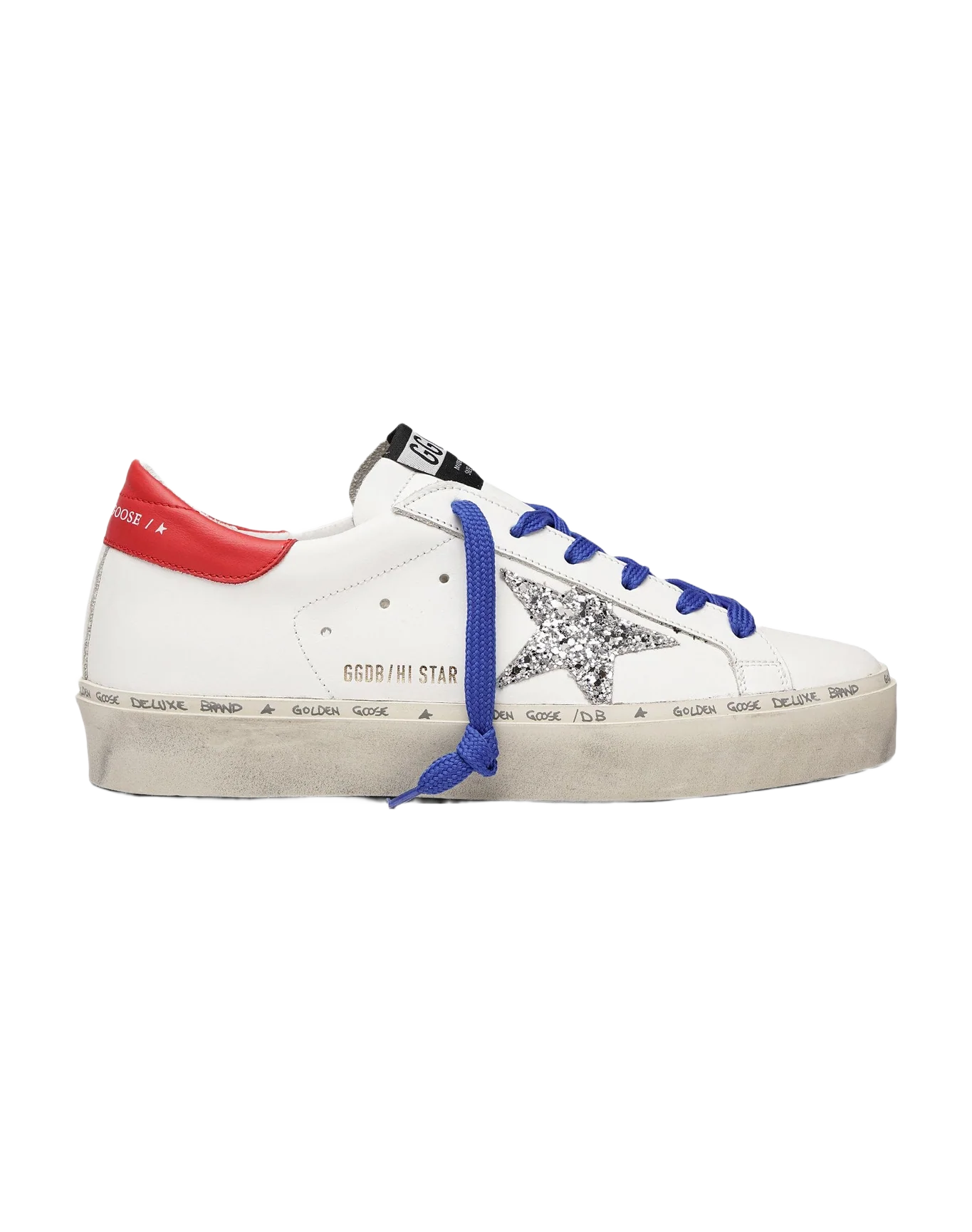 Women | Hi Star Sneakers White Leather with Grey Glitter Star & Red Heel Tab - Image 3