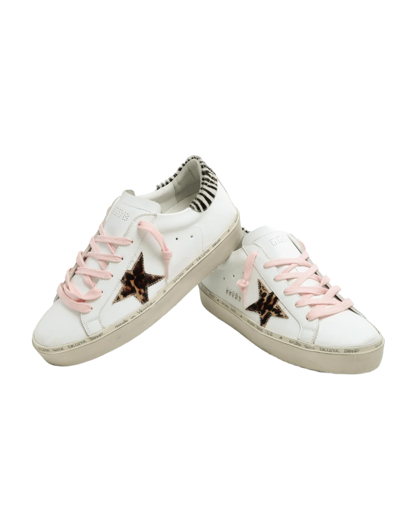 Women | Hi Star Sneakers White Leather with Leopard Pony Skin Star & Zebra Pony Skin Heel Tab | White x Beige Brown Leo x White Black - Image 7