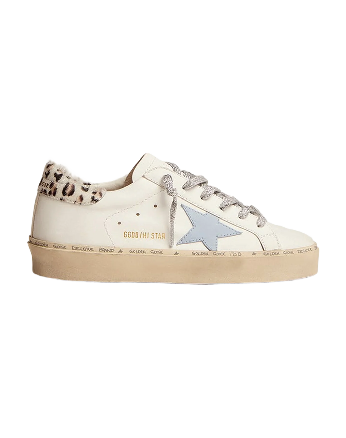 Women | Hi Star Sneakers White Leather with Light Blue Star & Leopard Pony Skin Heel Tab | White x Powder Blue x White Black Crem Leo - Image 4