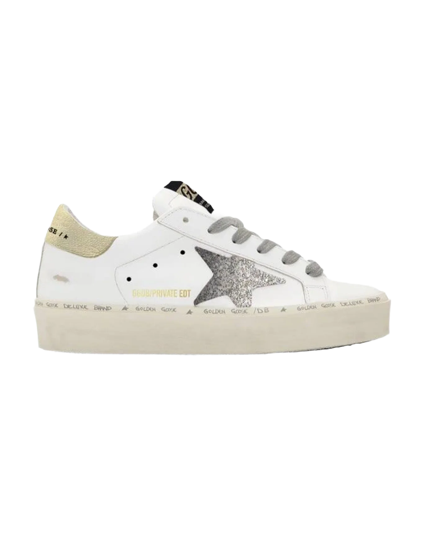 Women | Hi Star Sneakers White Leather with Silver Glitter Star