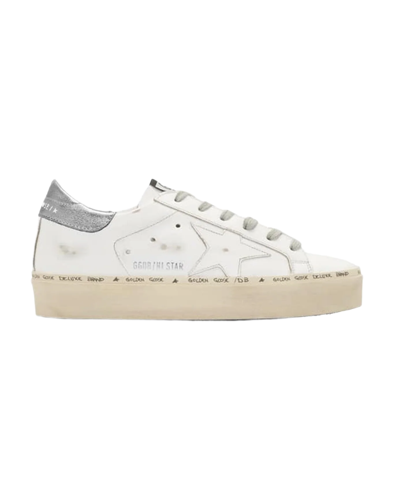 Women | Hi Star Sneakers White Leather with Silver Heel Tab | White x Silver