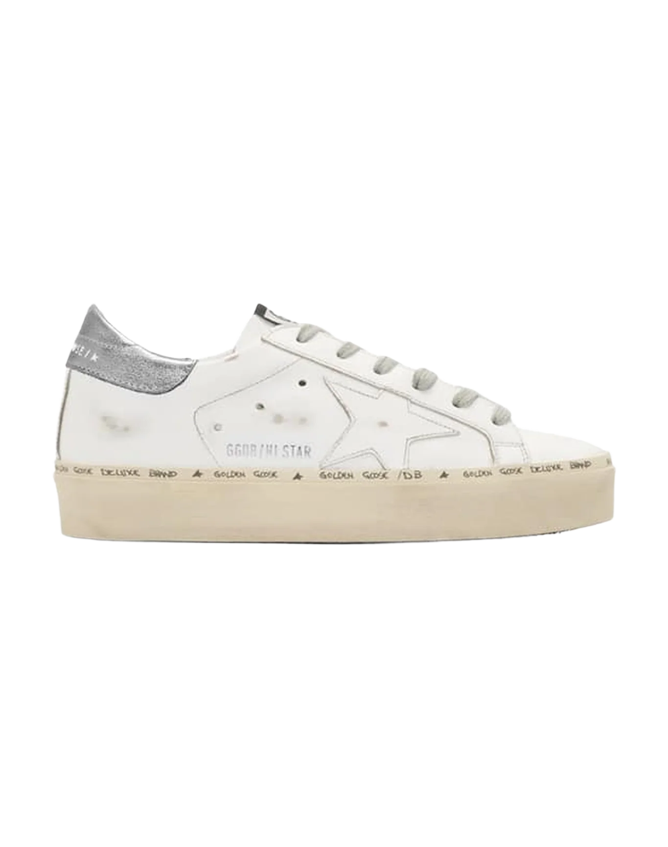 Women | Hi Star Sneakers White Leather with Silver Heel Tab | White x Silver - Image 2
