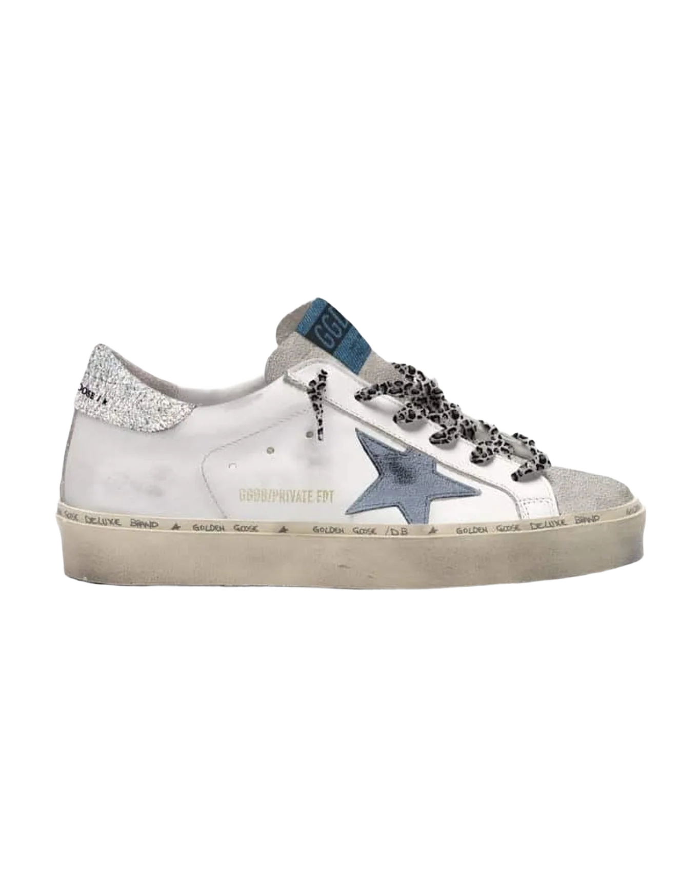 Women | Hi Star Sneakers White Leather with Suede Star & Silver Glitter Heel Tab | White x Ice x Light Blue x Silver