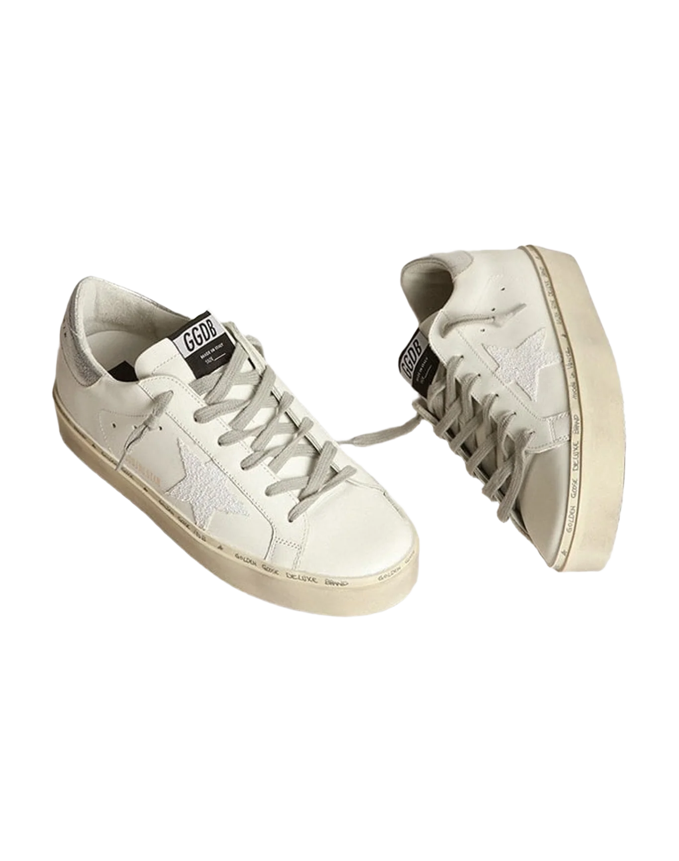 Women | Hi Star Sneakers with Iridescent Star & Silver Heel Tab | White x Silver