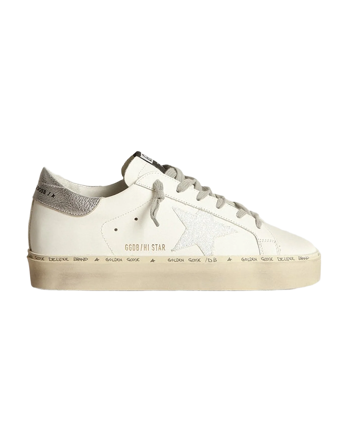Women | Hi Star Sneakers with Iridescent Star & Silver Heel Tab | White x Silver - Image 6