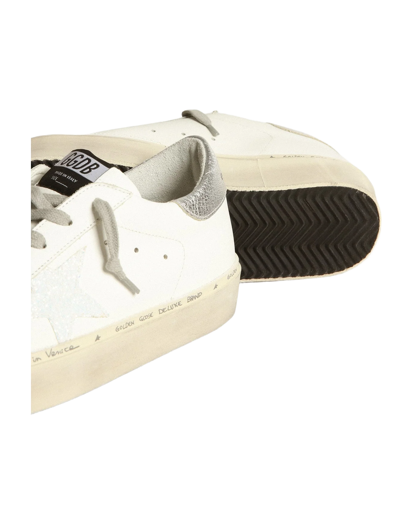 Women | Hi Star Sneakers with Iridescent Star & Silver Heel Tab | White x Silver - Image 7