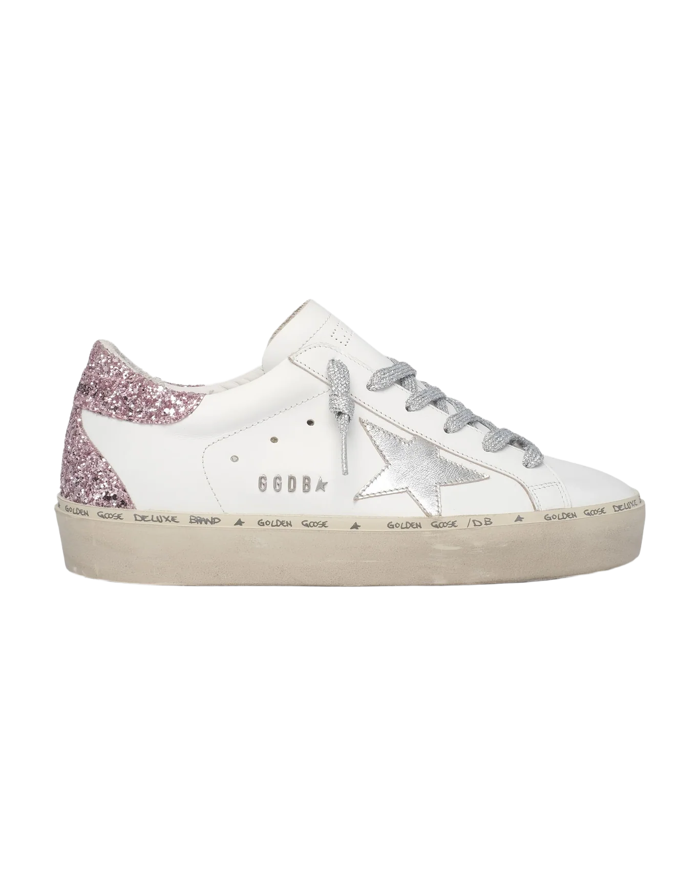 Women | Hi Star Sneakers with Laminated Leather Star & Glitter Heel Tab | White x Silver x Rose Quartz - Image 4