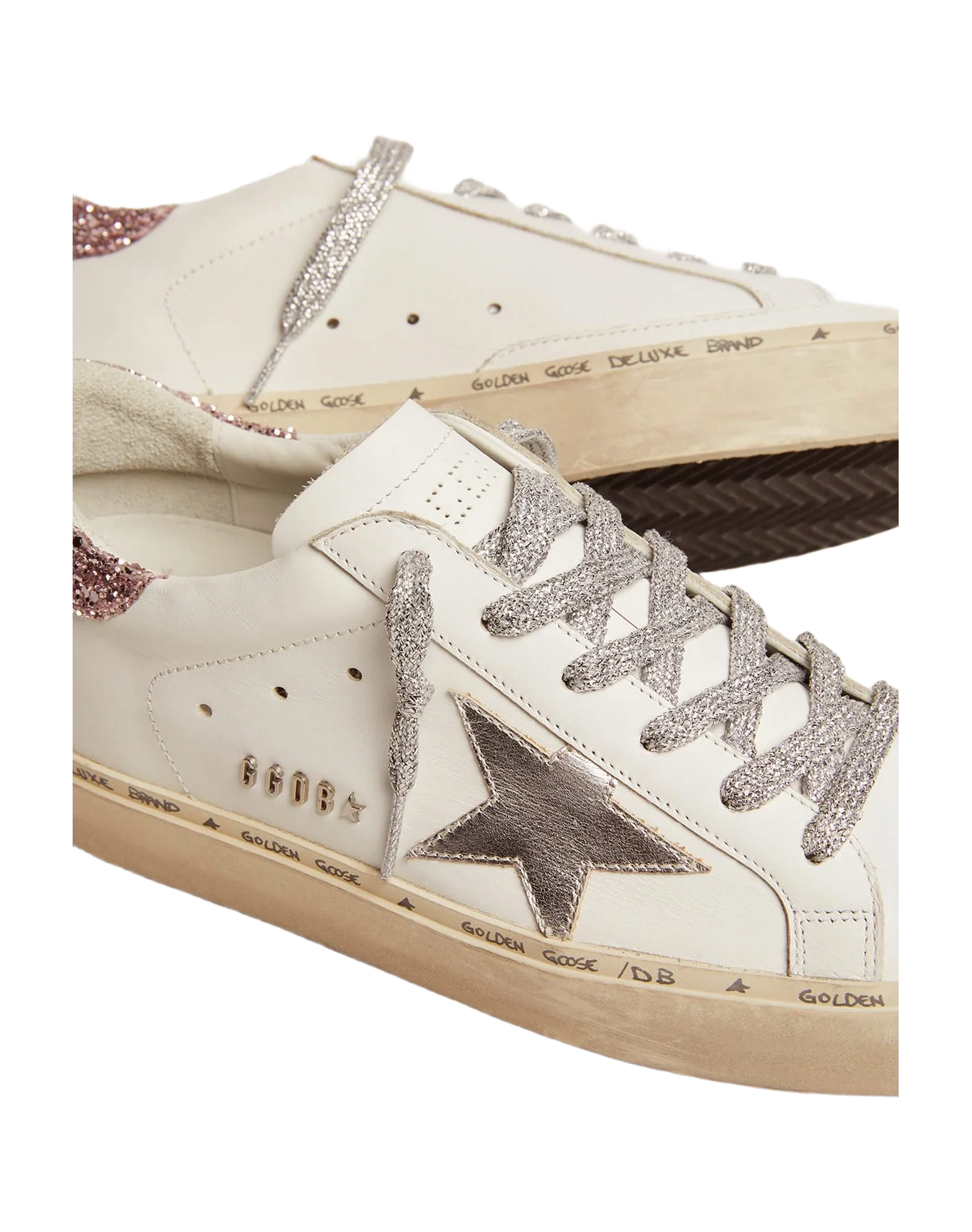 Women | Hi Star Sneakers with Laminated Leather Star & Glitter Heel Tab | White x Silver x Rose Quartz - Image 7