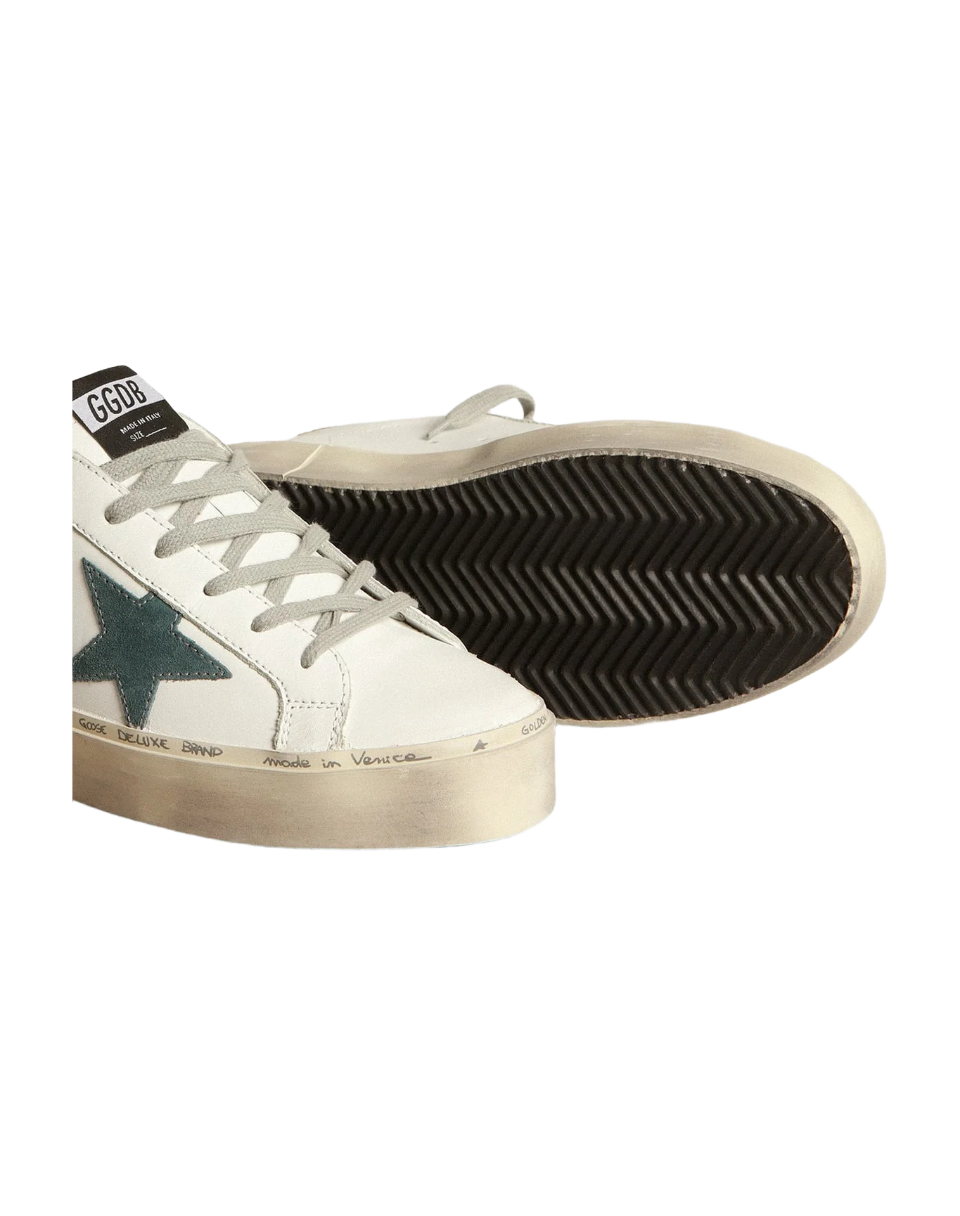Women | Hi Star Sneakers with Petrol-Blue Suede Star & Gold Glitter Heel Tab | White x Petroleum x Gold - Image 2