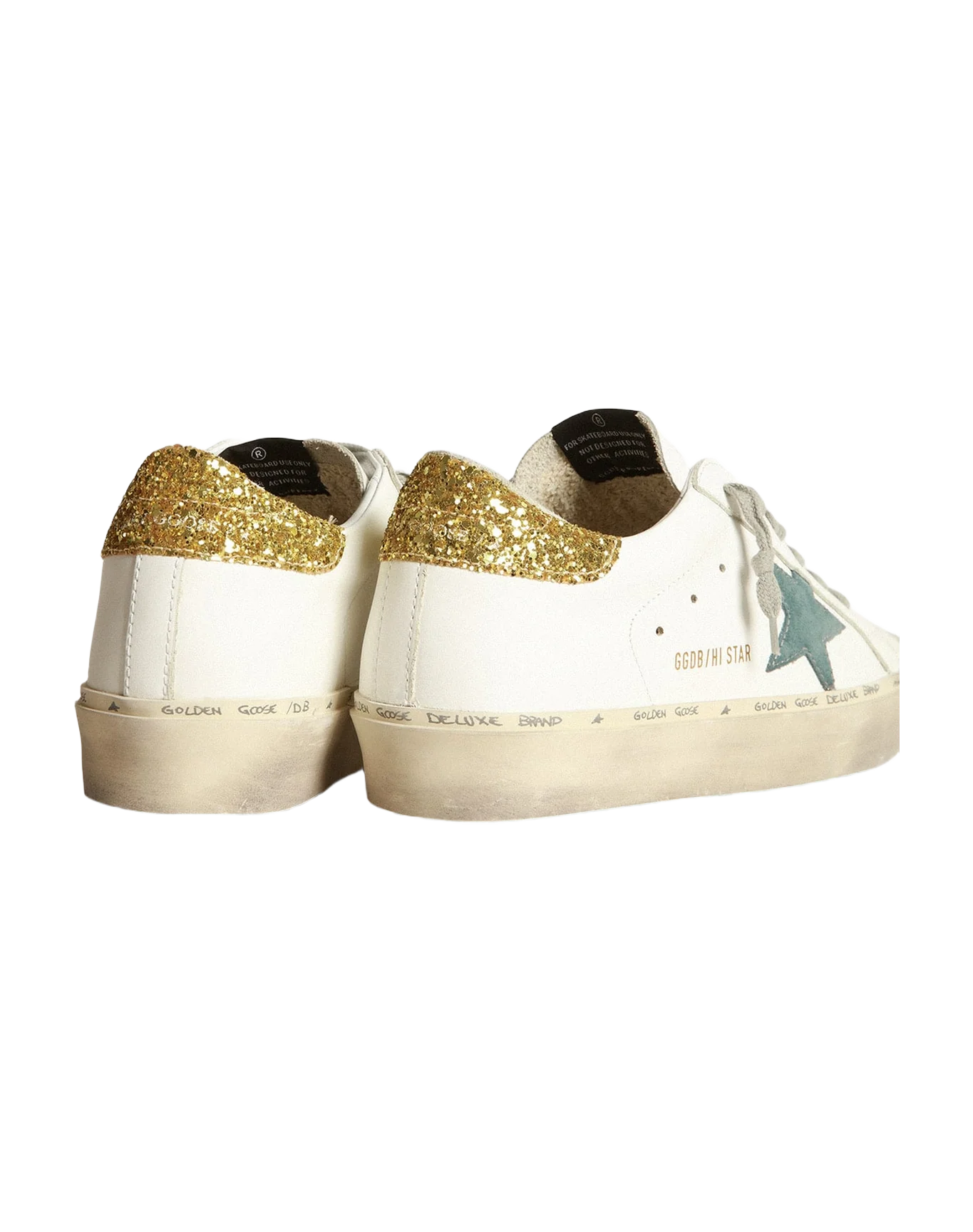 Women | Hi Star Sneakers with Petrol-Blue Suede Star & Gold Glitter Heel Tab | White x Petroleum x Gold - Image 3