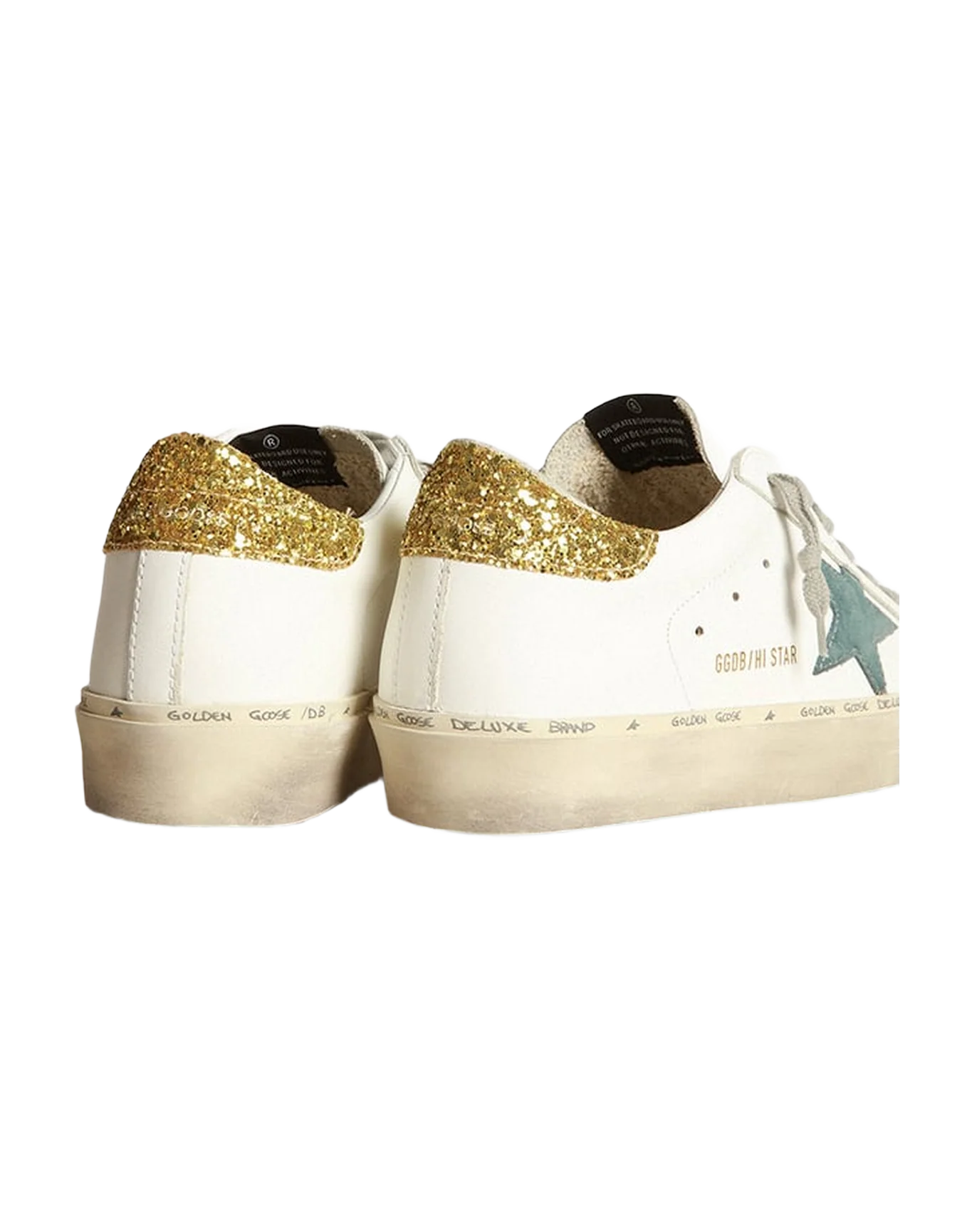Women | Hi Star Sneakers with Petrol-Blue Suede Star & Gold Glitter Heel Tab | White x Petroleum x Gold - Image 5