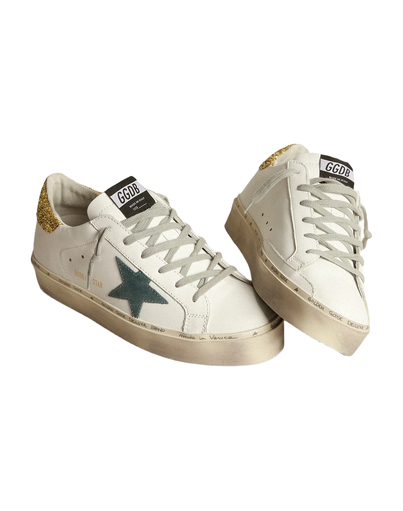 Women | Hi Star Sneakers with Petrol-Blue Suede Star & Gold Glitter Heel Tab | White x Petroleum x Gold - Image 6