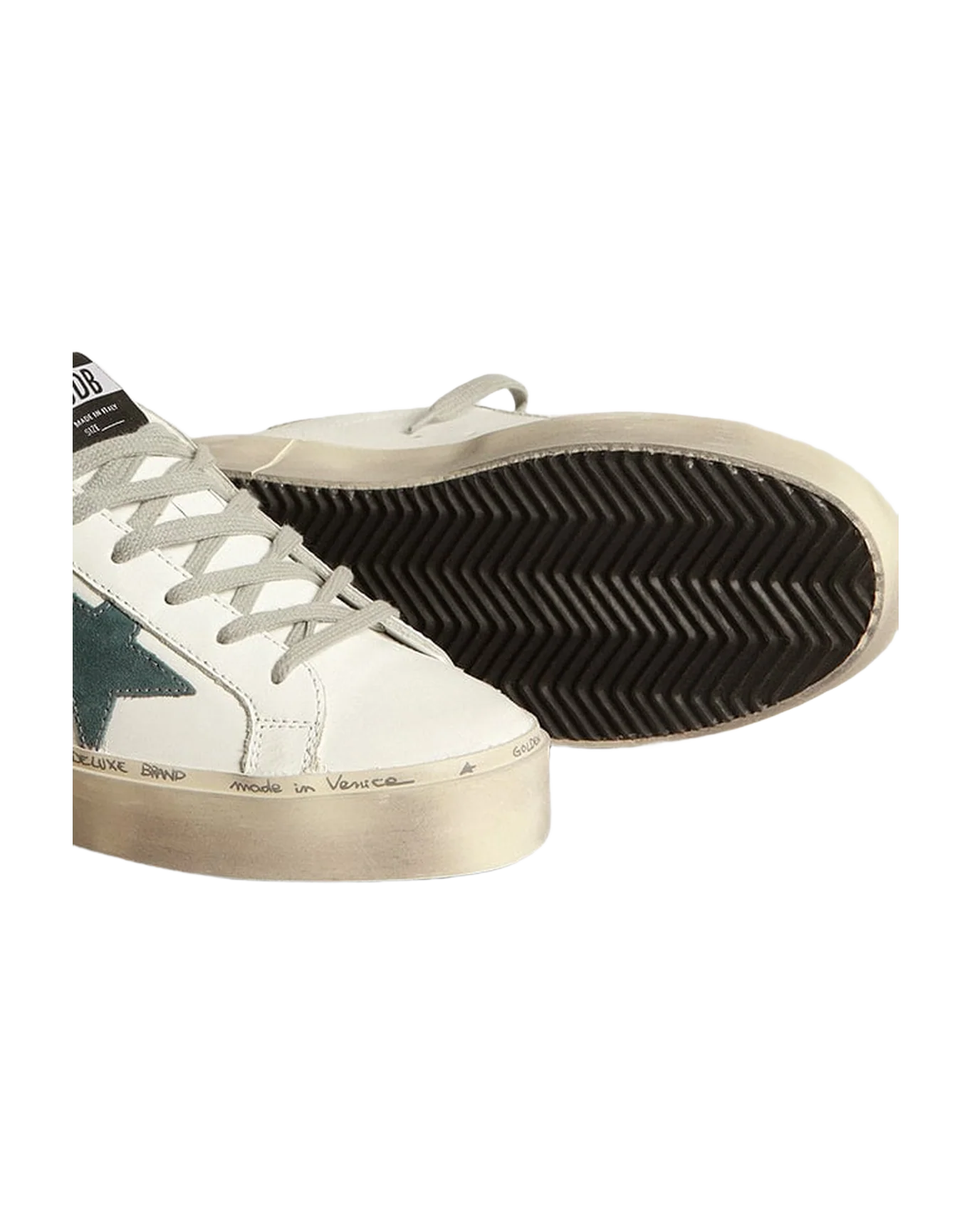 Women | Hi Star Sneakers with Petrol-Blue Suede Star & Gold Glitter Heel Tab | White x Petroleum x Gold - Image 7