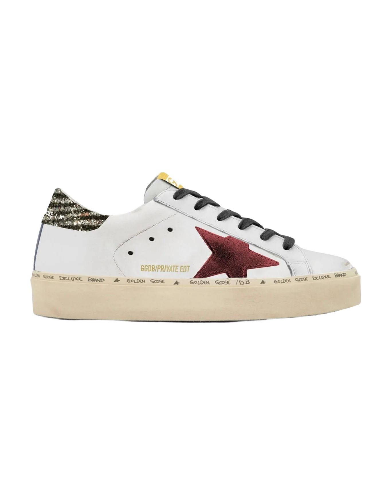 Women | Hi Star White Leather with Zebra Printed Glitter Heel Tab