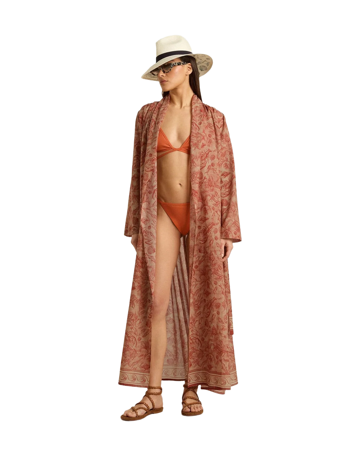 Women | Kaftan Cotton Voile with All-Over Brick-Red Marine Print | Artic Wolf x Autumn Glaze - Image 4