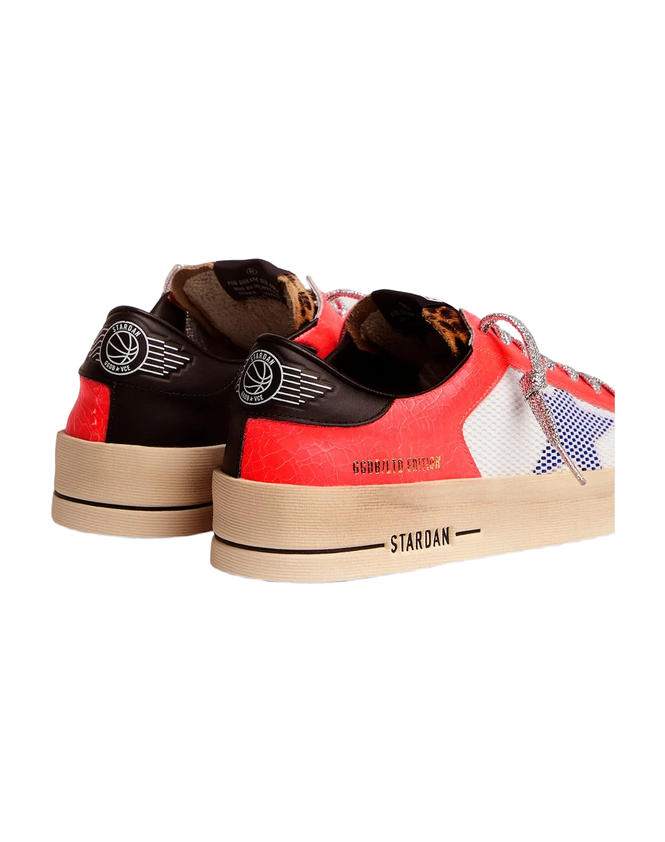 Women | Lab Limited Edition Stardan Sneakers Craquelé Leather & Pony Skin | White x Pink x Beige Brown Leo x Bluette x Black - Image 4