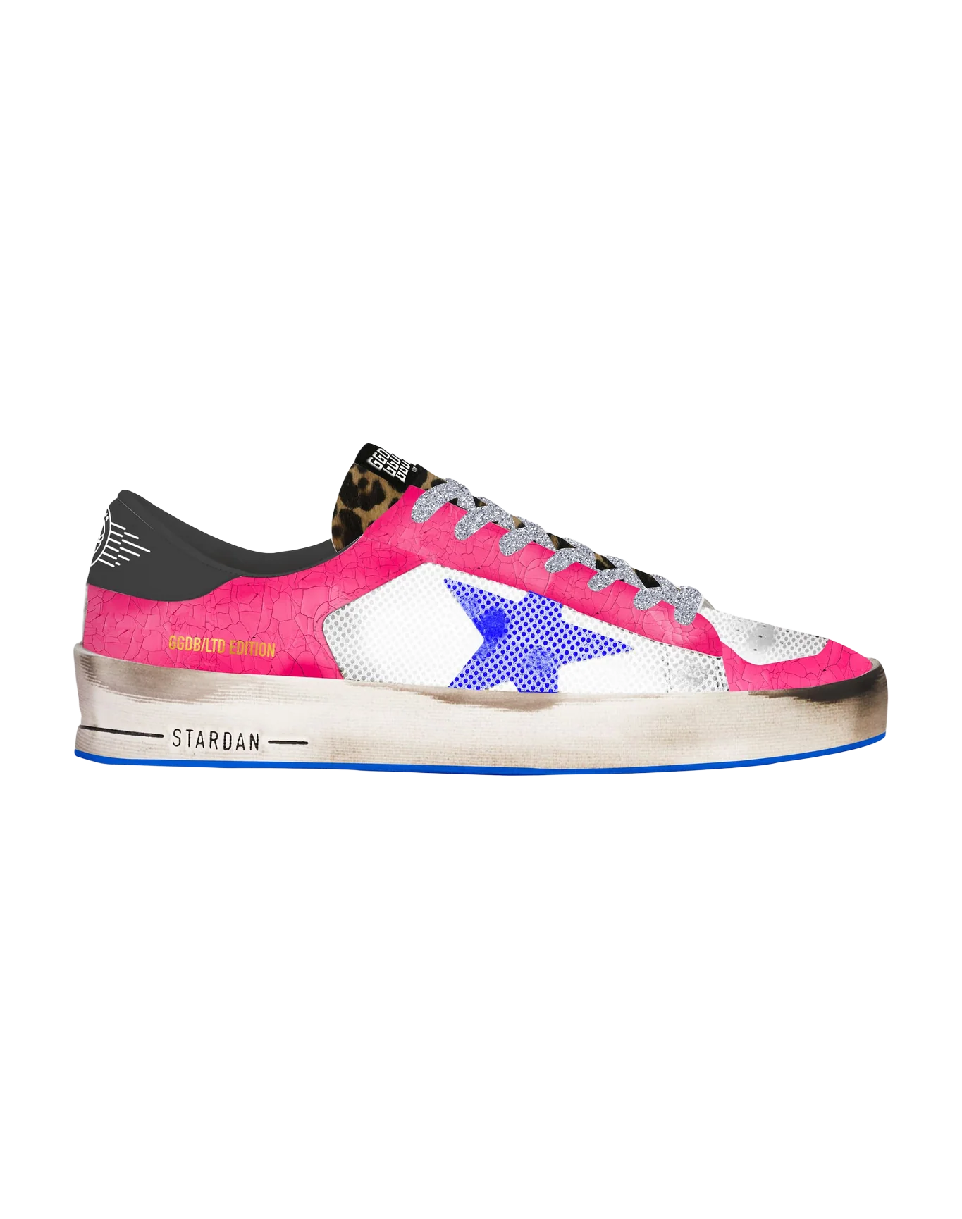 Women | Lab Limited Edition Stardan Sneakers Craquelé Leather & Pony Skin | White x Pink x Beige Brown Leo x Bluette x Black - Image 5