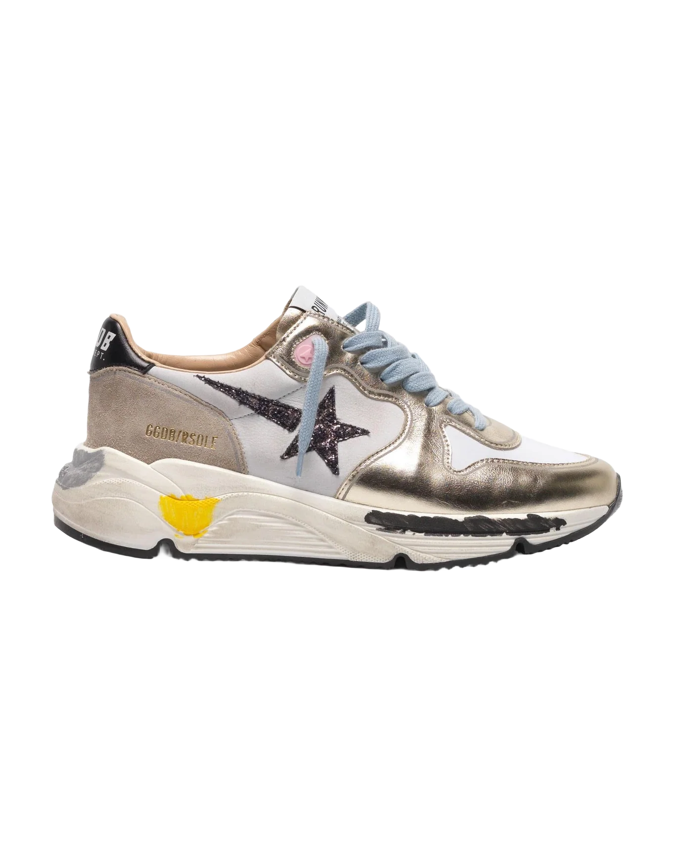 Women | Laminated Running Sneakers, Nubuck Insert & Glittery Star - Image 2