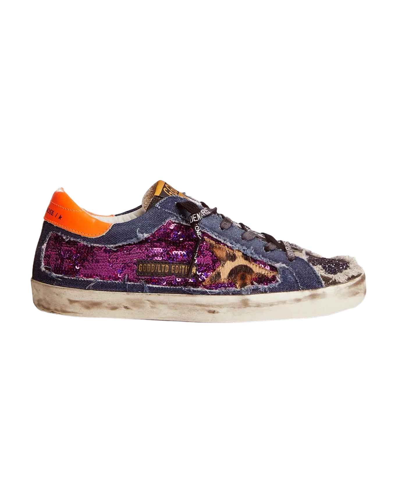 Women | Limited Edition Lab Glitter Leopard-Print Super-Star Sneakers | Purple x Beige Brown Leo x Orange Fluo x Green Fluo