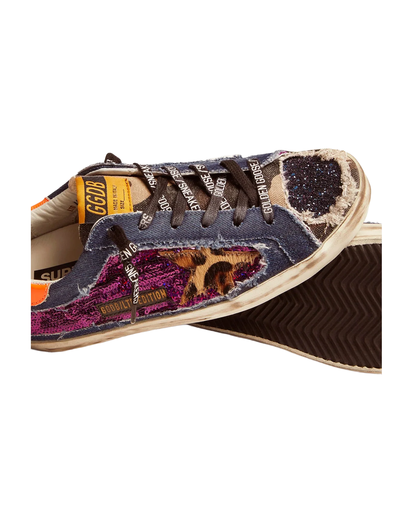 Women | Limited Edition Lab Glitter Leopard-Print Super-Star Sneakers | Purple x Beige Brown Leo x Orange Fluo x Green Fluo - Image 3