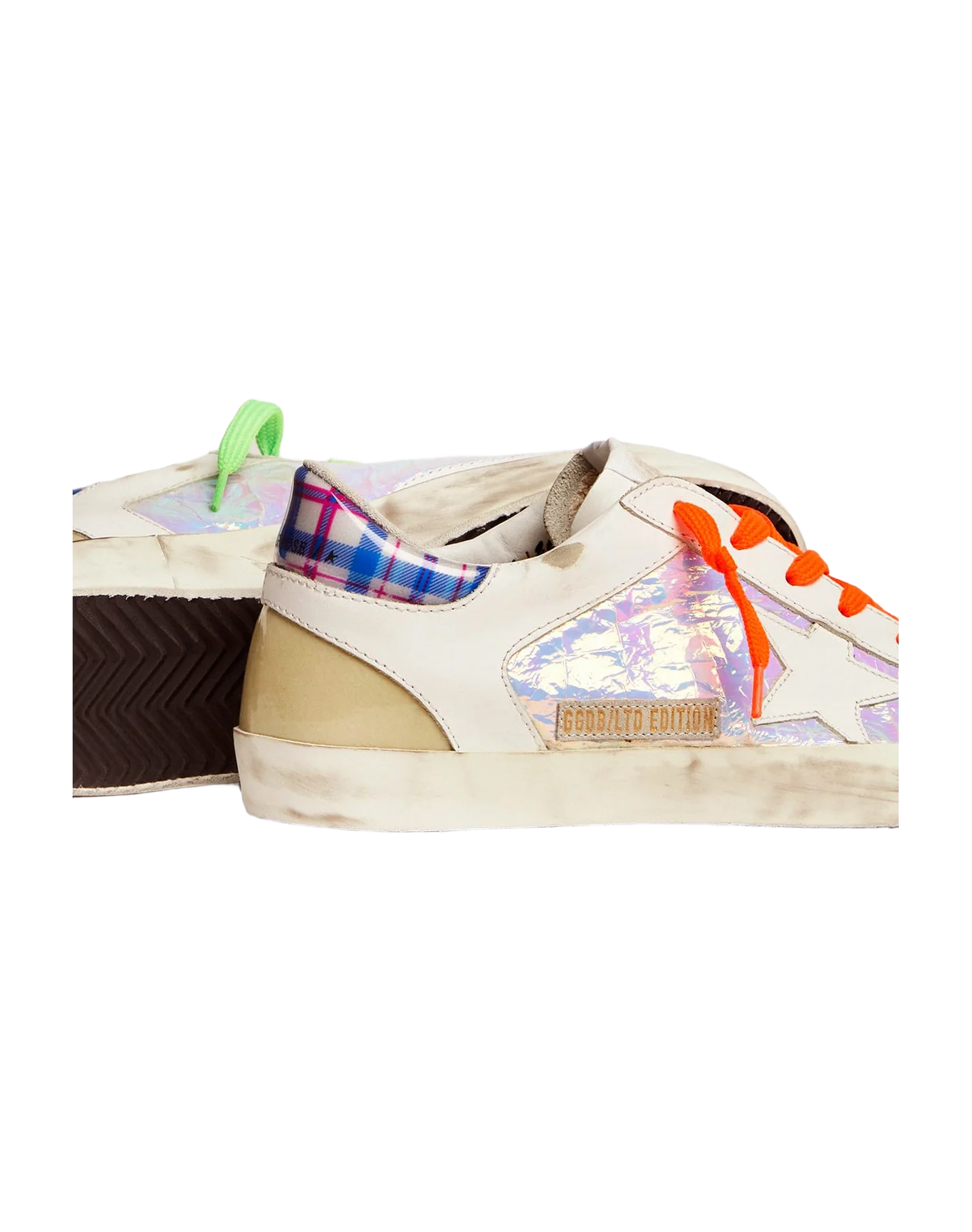 Women | Limited Edition Lab Super-Star Sneakers with Holographic & Tartan Upper | Multicolor x White x White Blue Fuchsia - Image 3