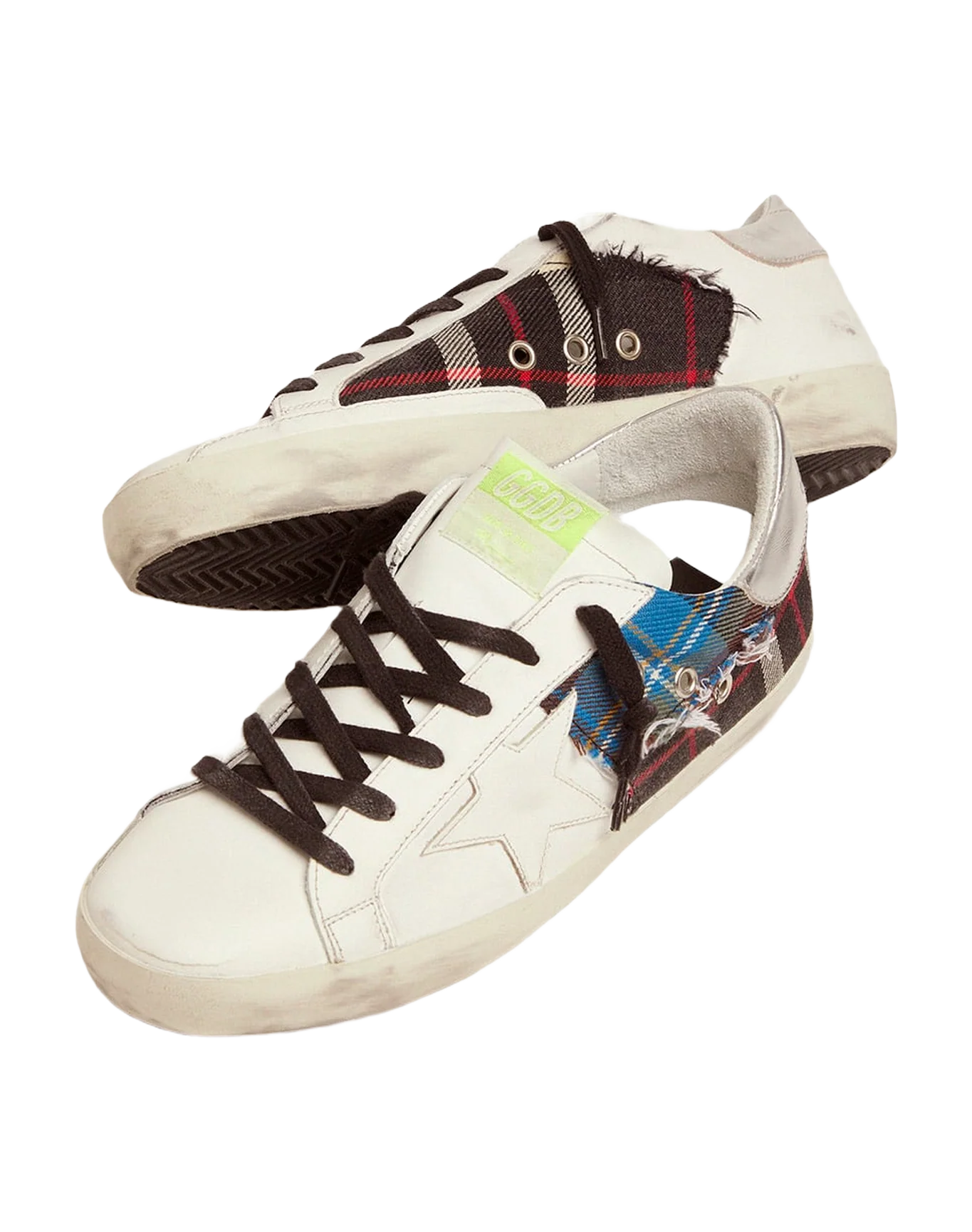 Women | Limited Edition Lab White Super-Star Sneakers with Tartan Insert | Multicolor x White x Silver - Image 2