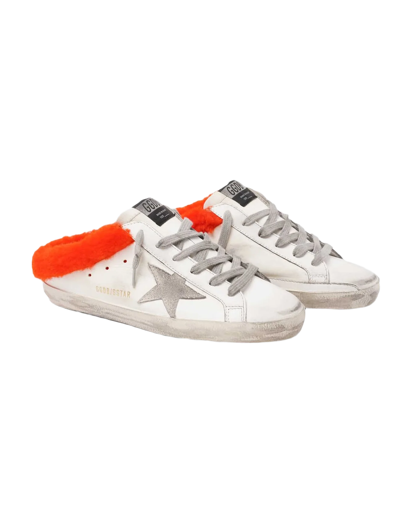 Women | Limited Edition Super-Star Sabot White Leather with Fluo Orange Shearling Padding | White x Orange Fluo x Ice - Image 3