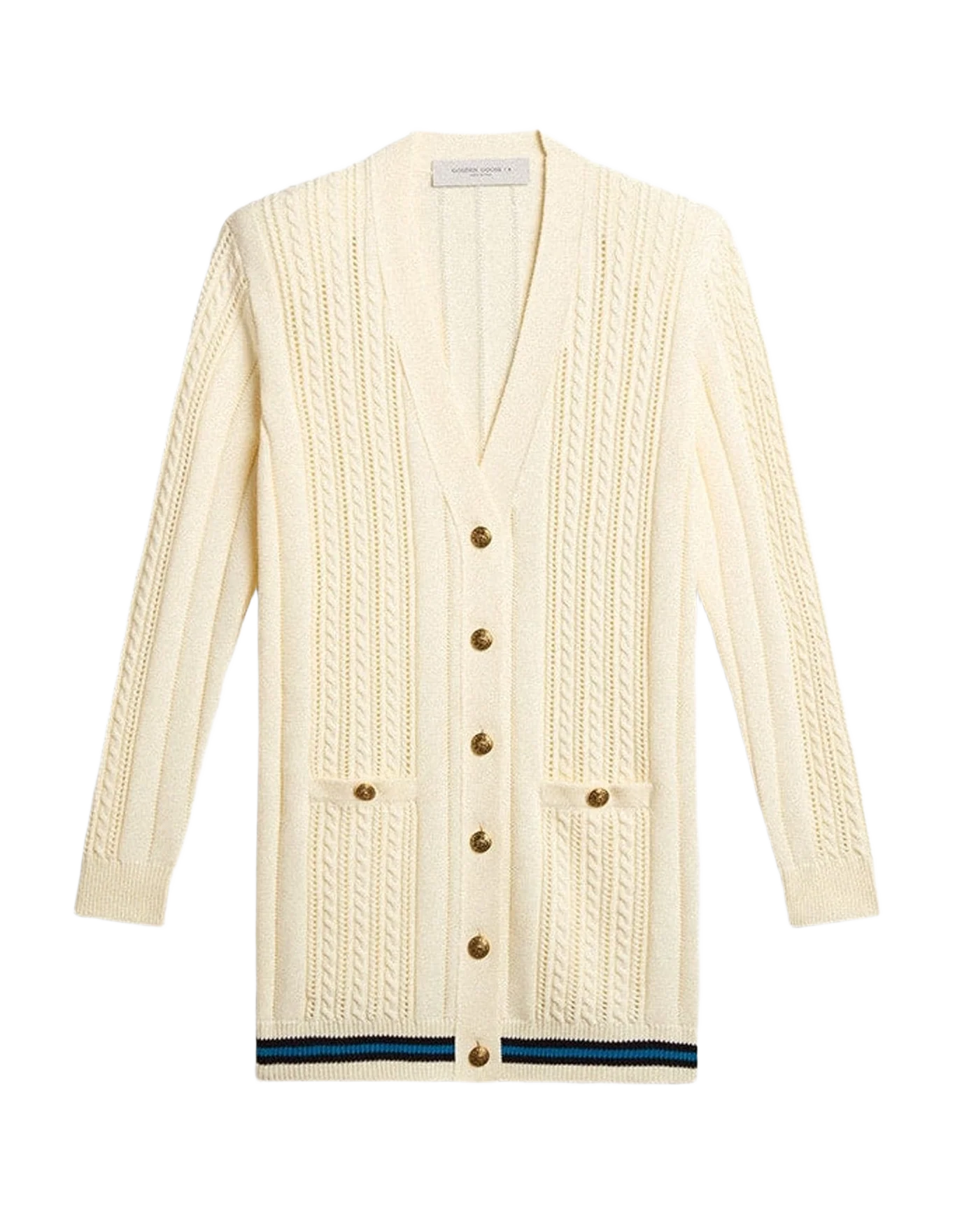 Women | Long Cotton Cardigan Aged White | Heritage White x Blue