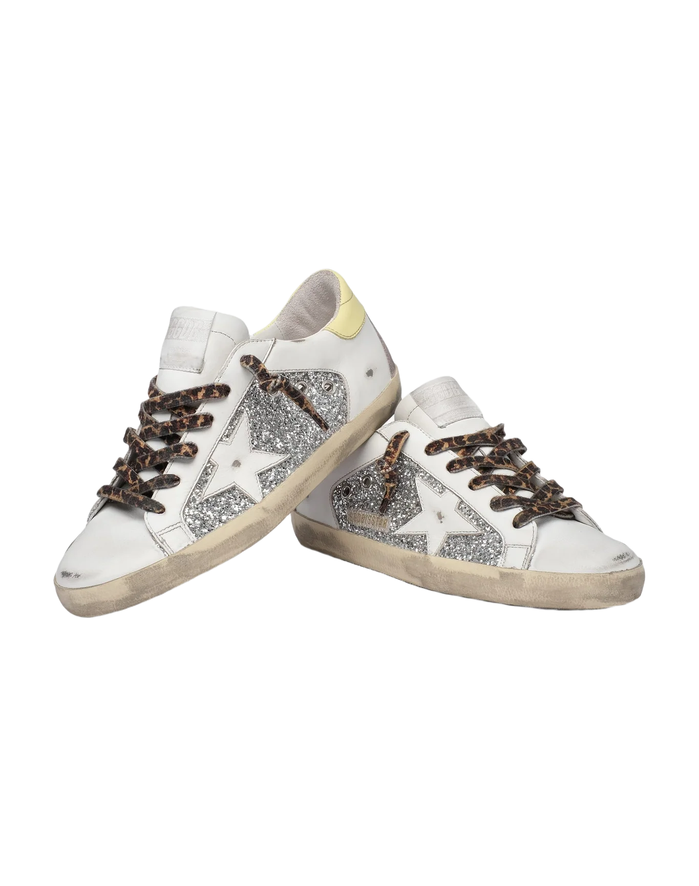 Women | Ltd Super-Star Sneakers Leather & Glitter with Colorful Heel Tab | White x Silver x Yellow x Lavender - Image 6